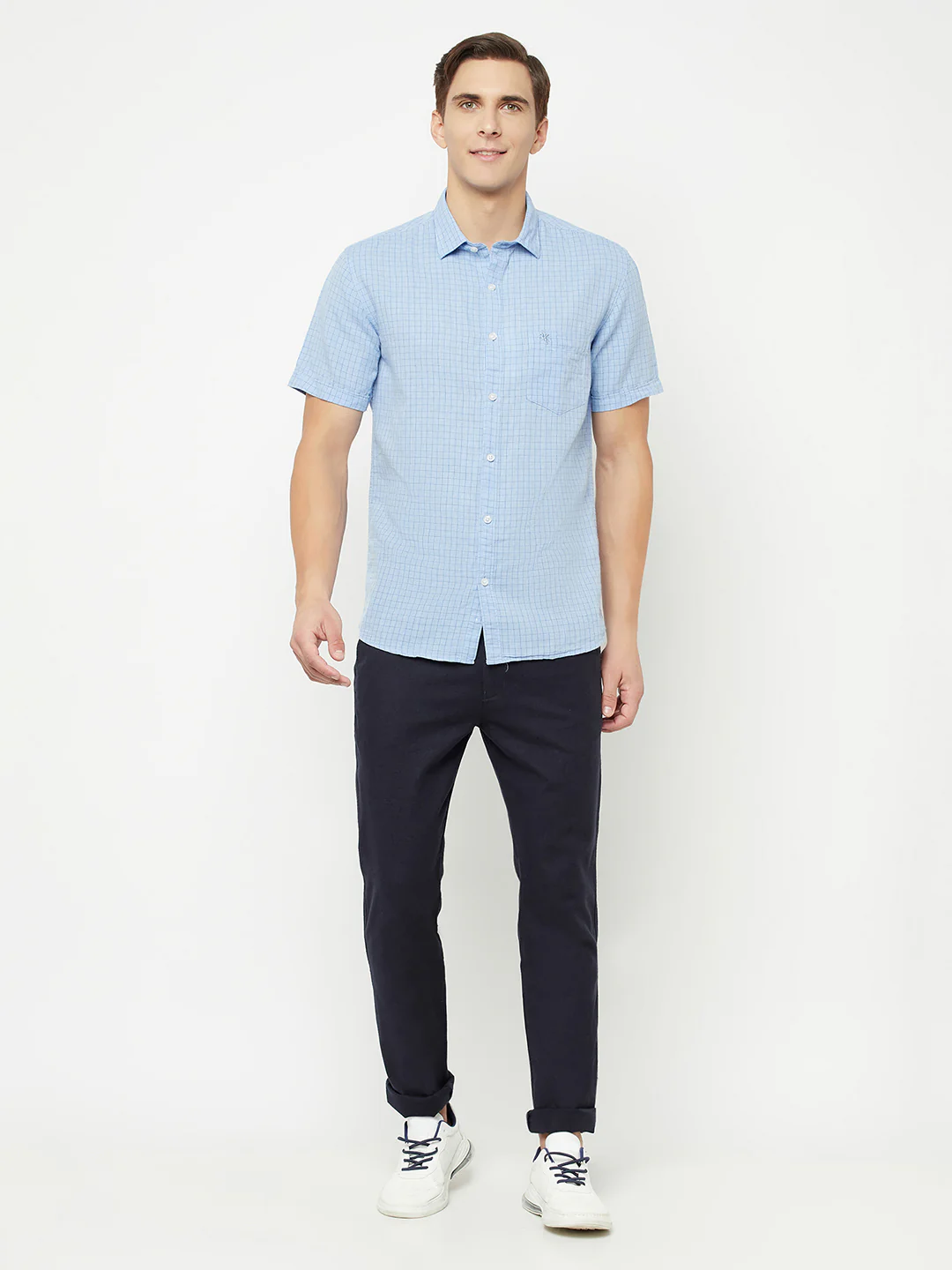Men's Casual Flat front Navy Blue  Trousers - Image 5