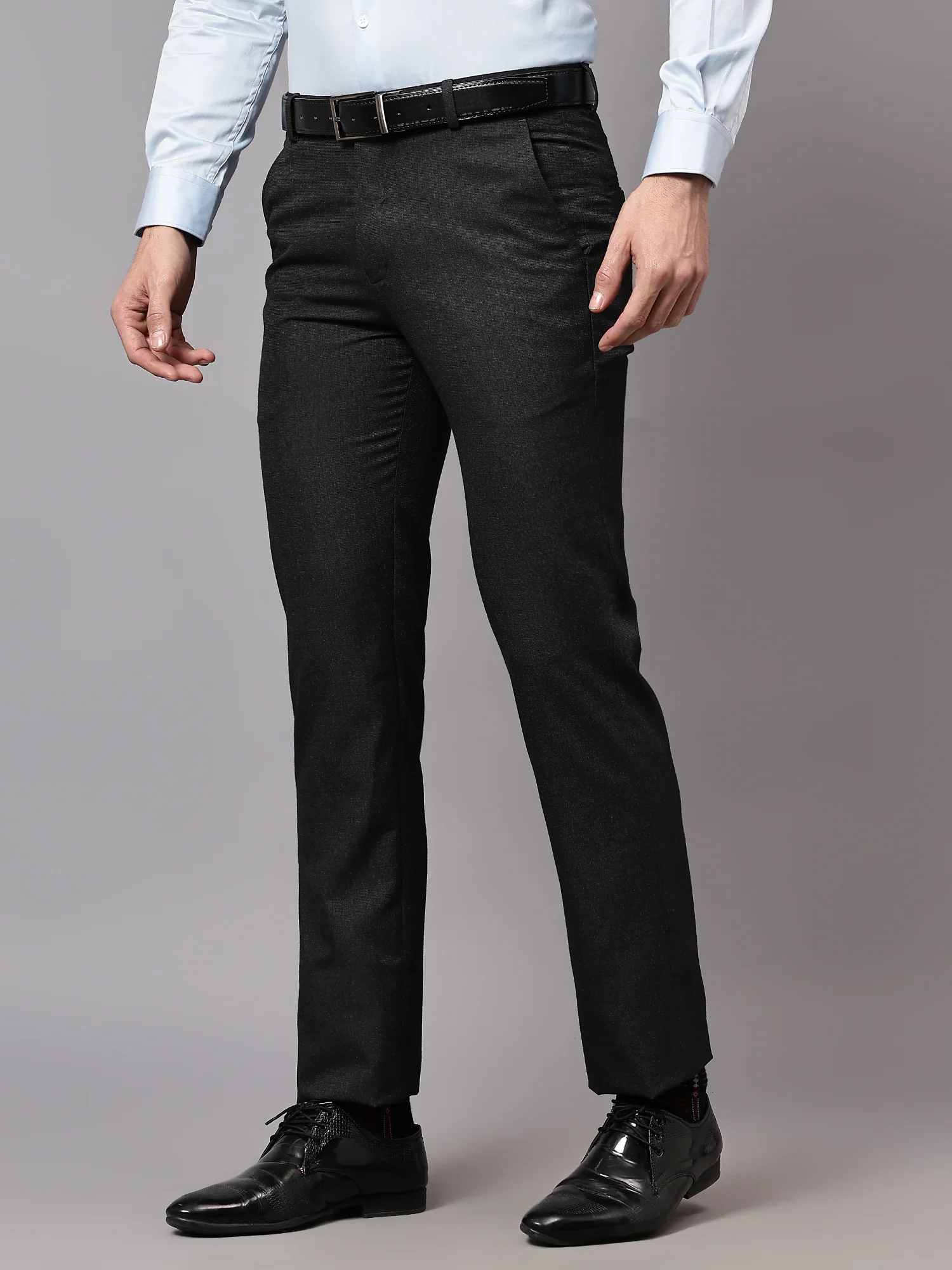 Formal Trouser for Men | Breathable & Soft with Color Fastness Regular Fit Poly Viscose Fabric Self Design Pattern Hook & Eye Closure - Image 3