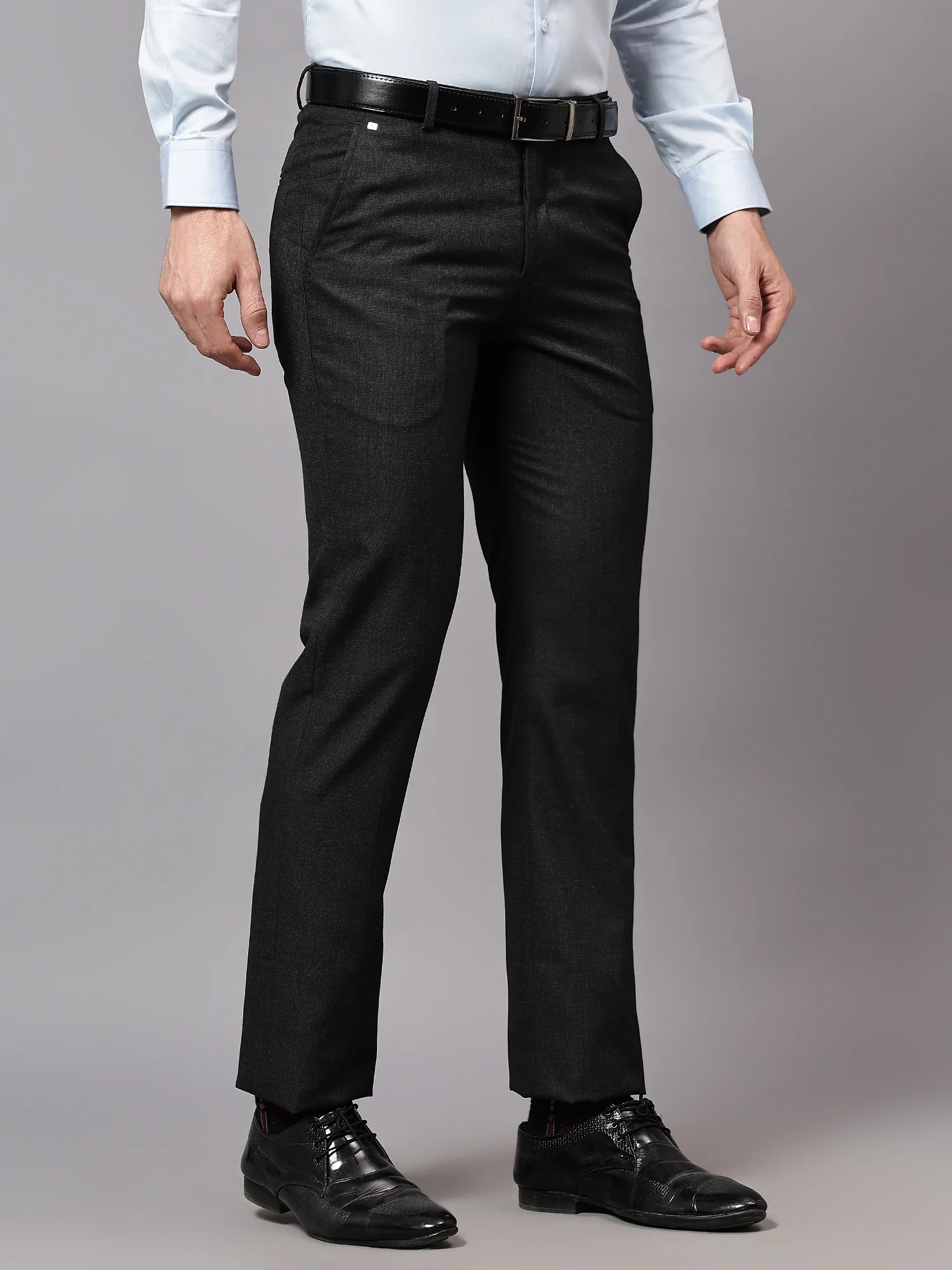 Formal Trouser for Men | Breathable & Soft with Color Fastness Regular Fit Poly Viscose Fabric Self Design Pattern Hook & Eye Closure - Image 4