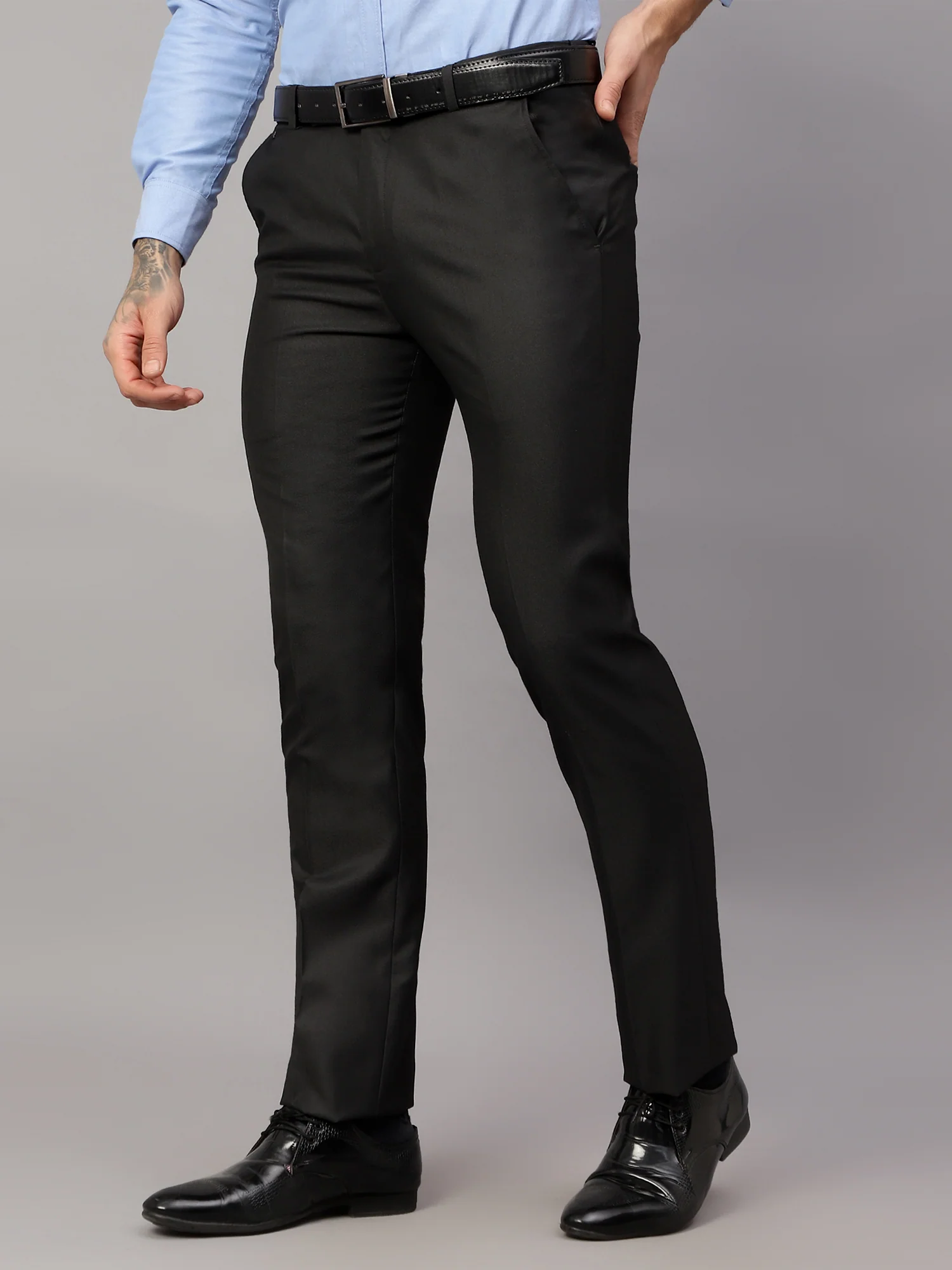 Formal Trouser for Men | Breathable & Soft with Color Fastness Regular Fit Poly Viscose Fabric Solid Pattern Hook & Eye Closure - Image 3