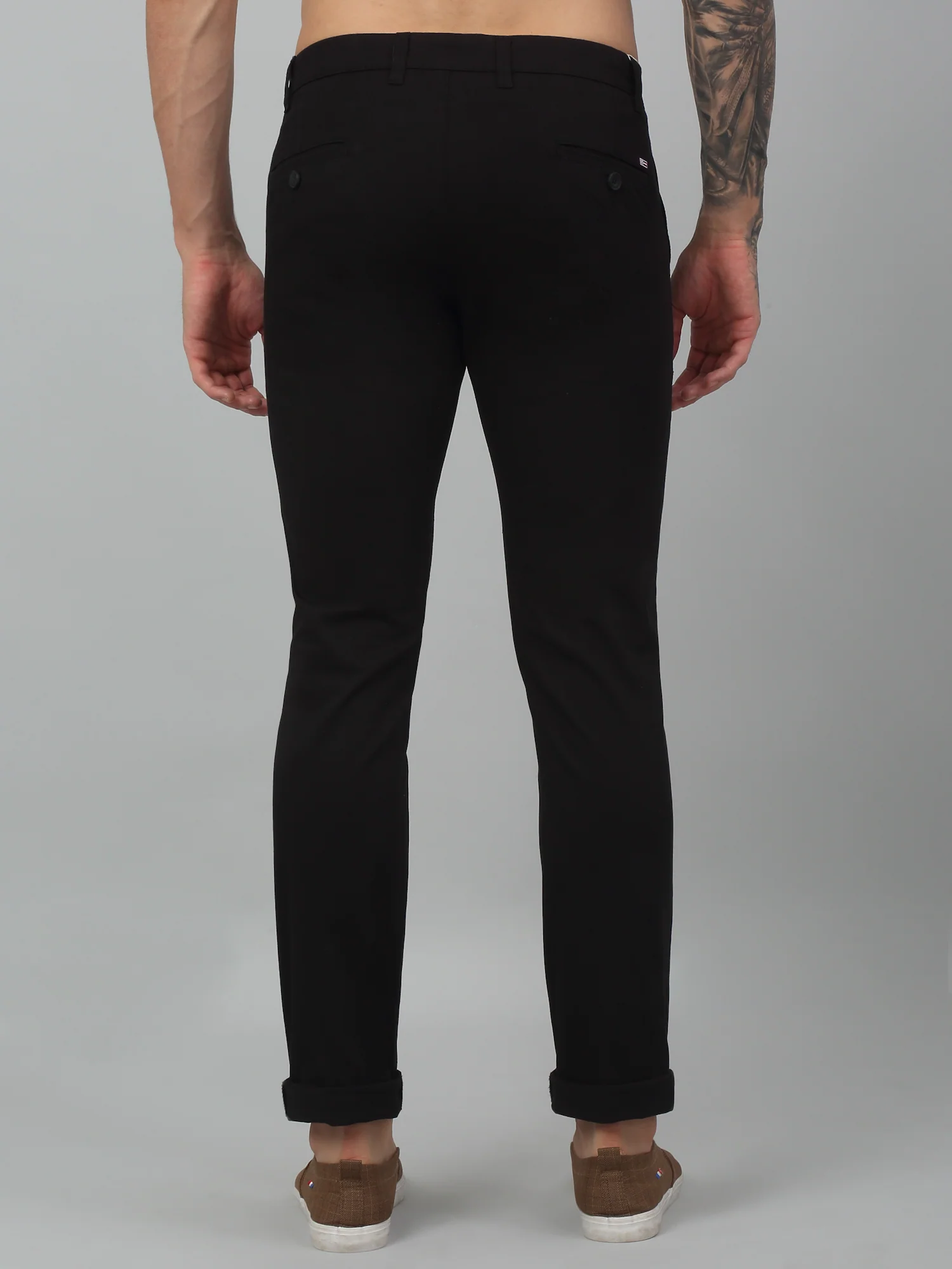 Men's Casual Flat front Black  Trousers - Image 2