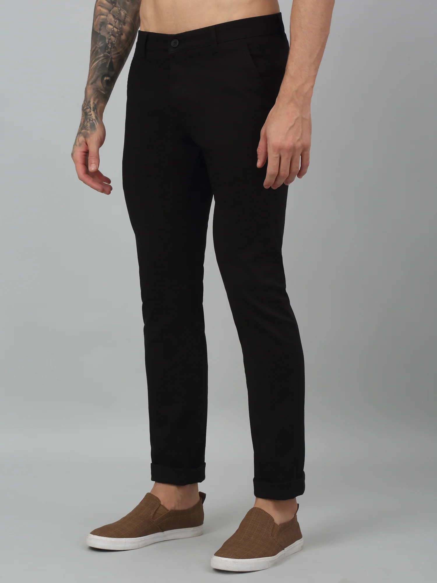 Men's Casual Flat front Black  Trousers - Image 3