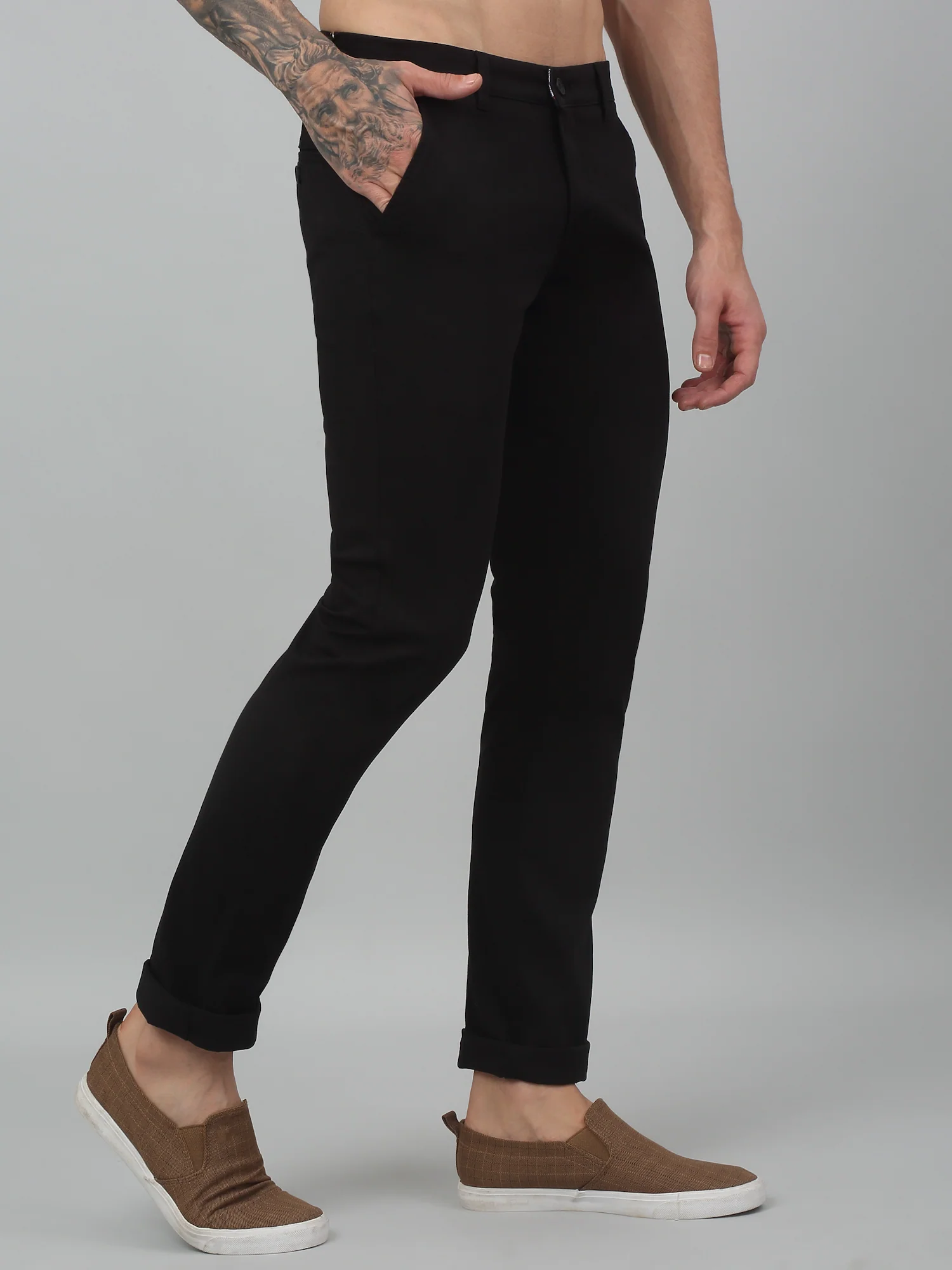 Men's Casual Flat front Black  Trousers - Image 4
