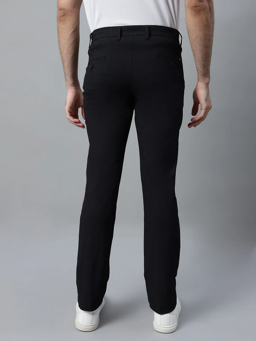 Men's Black Self Design Non-Pleated Stretchable Casual Trouser - Image 2