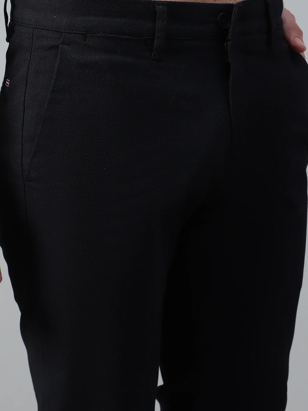 Men's Black Self Design Non-Pleated Stretchable Casual Trouser - Image 5