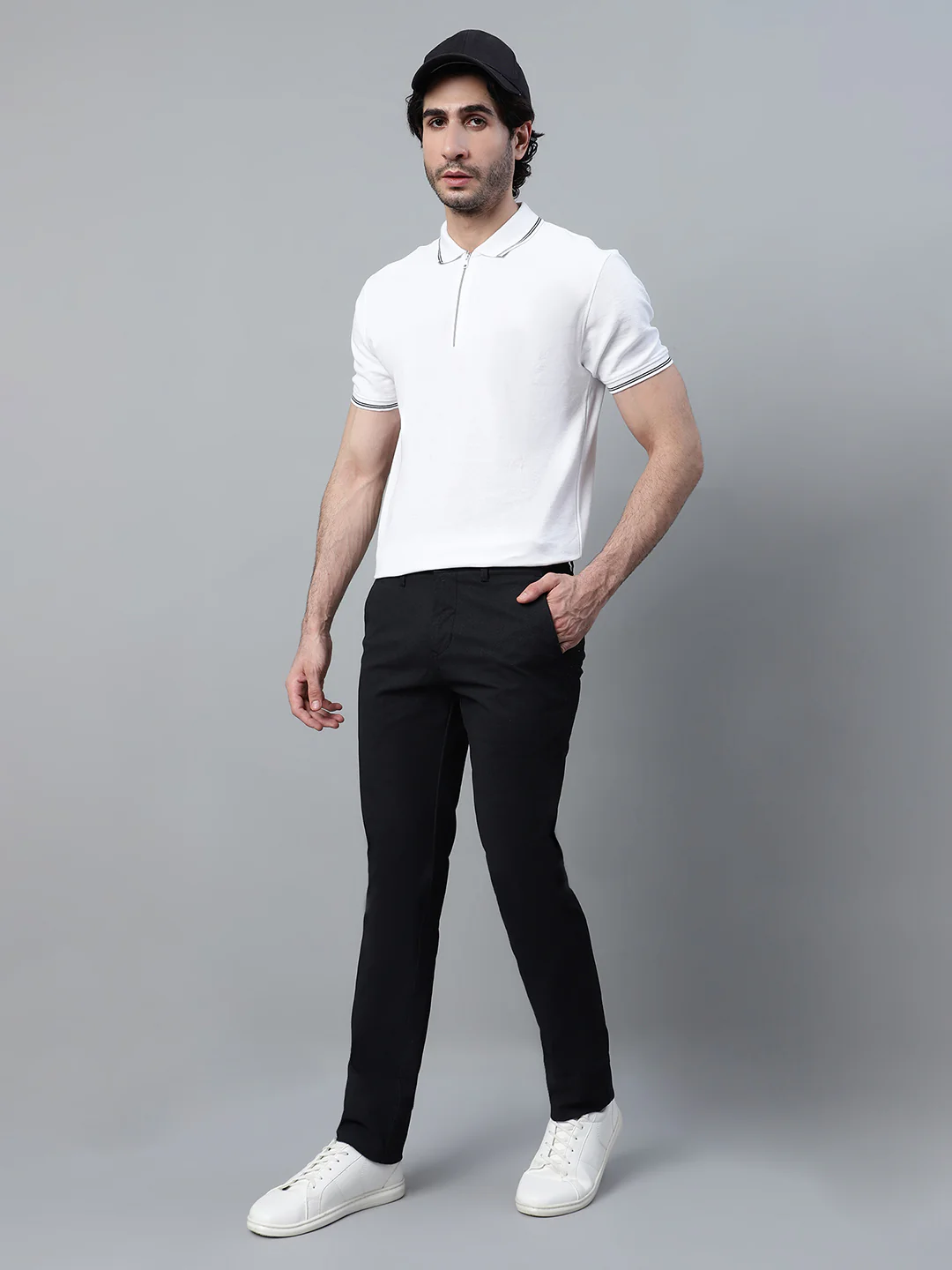 Men's Black Self Design Non-Pleated Stretchable Casual Trouser - Image 6