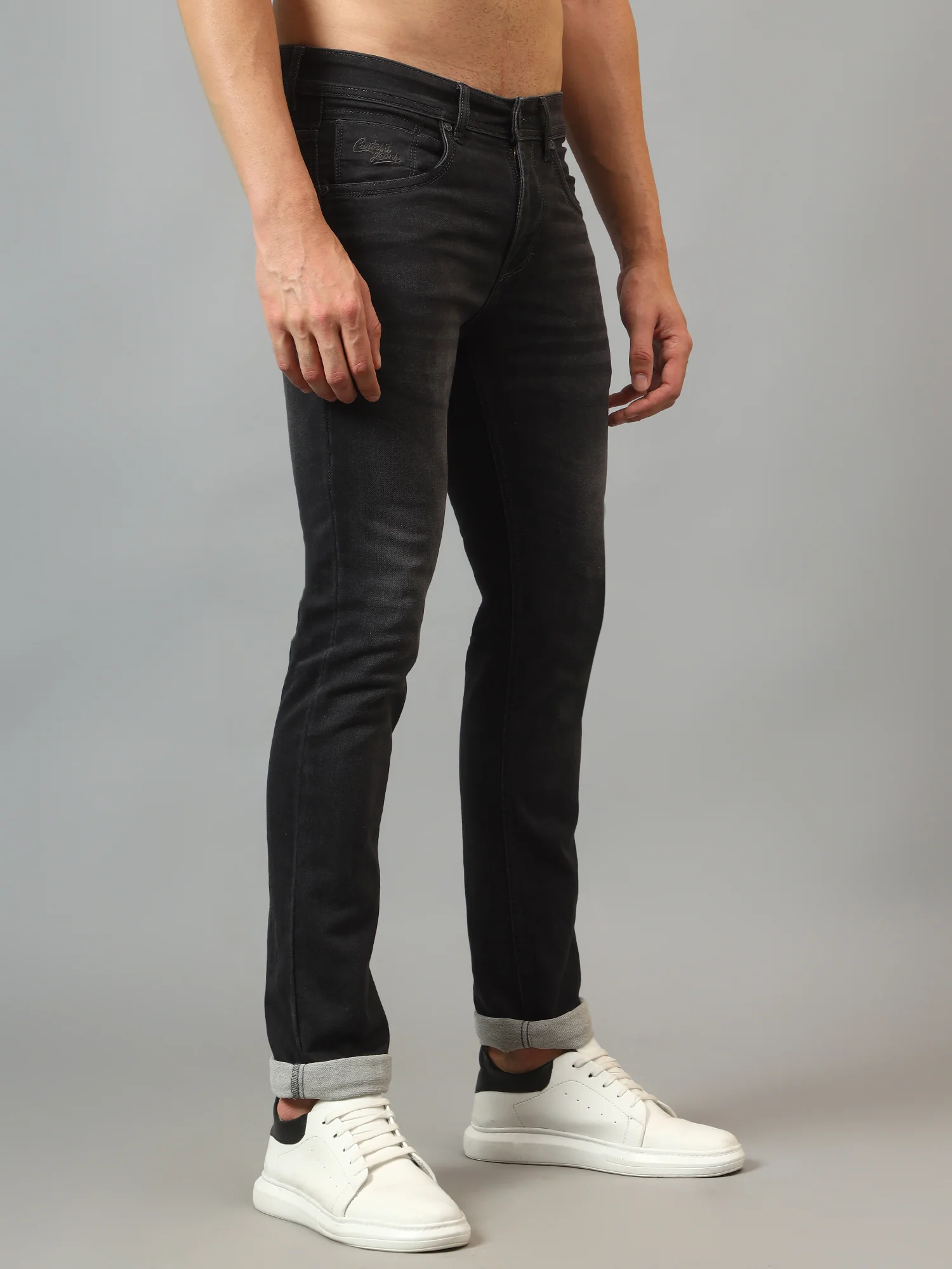 Denim Jeans for Men l Breathable & Soft with Color Fastness Ultra Narrow Fit Cotton Fabric Solid Pattern Button Closure - Image 3