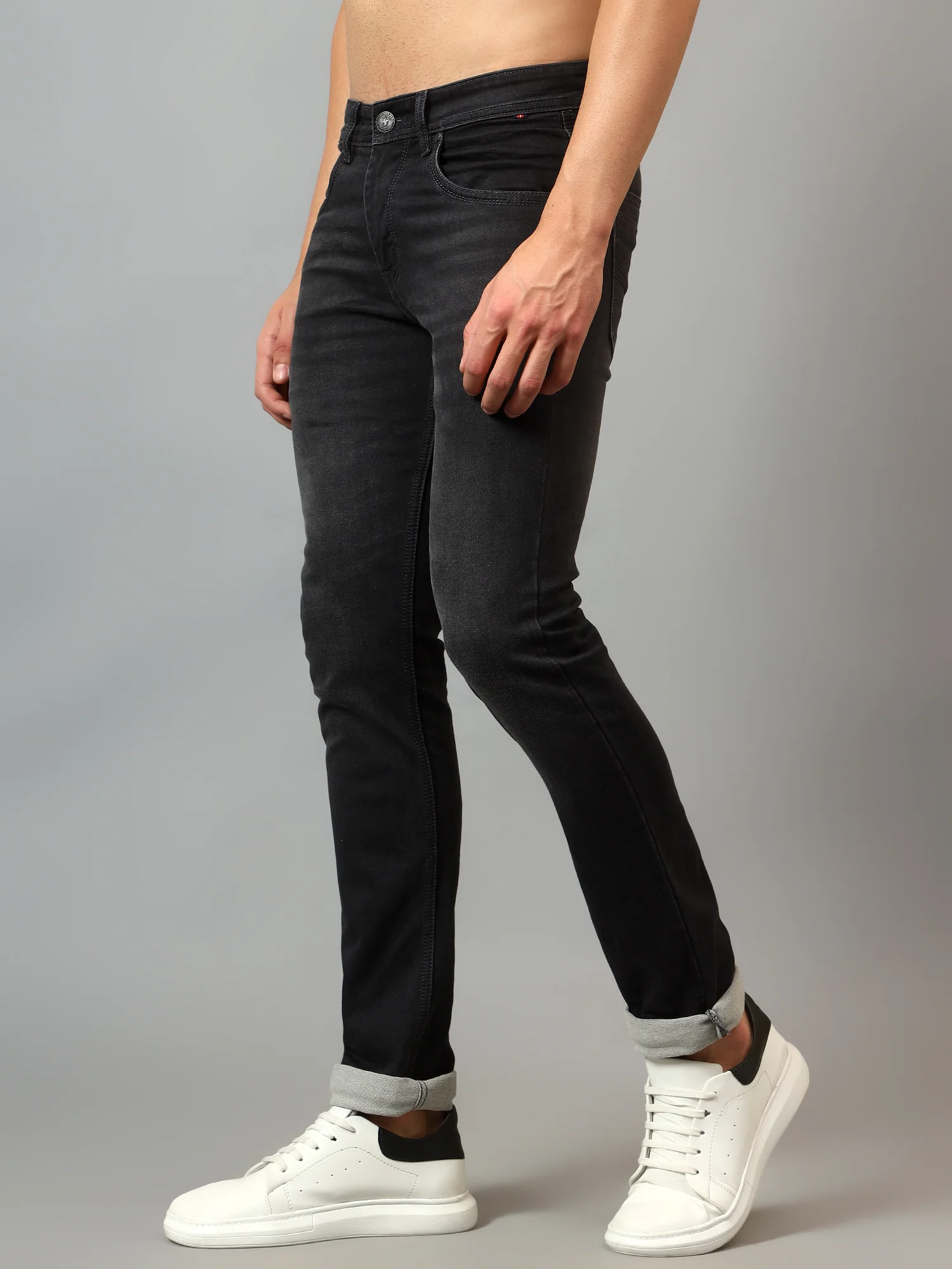 Denim Jeans for Men l Breathable & Soft with Color Fastness Ultra Narrow Fit Cotton Fabric Solid Pattern Button Closure - Image 4