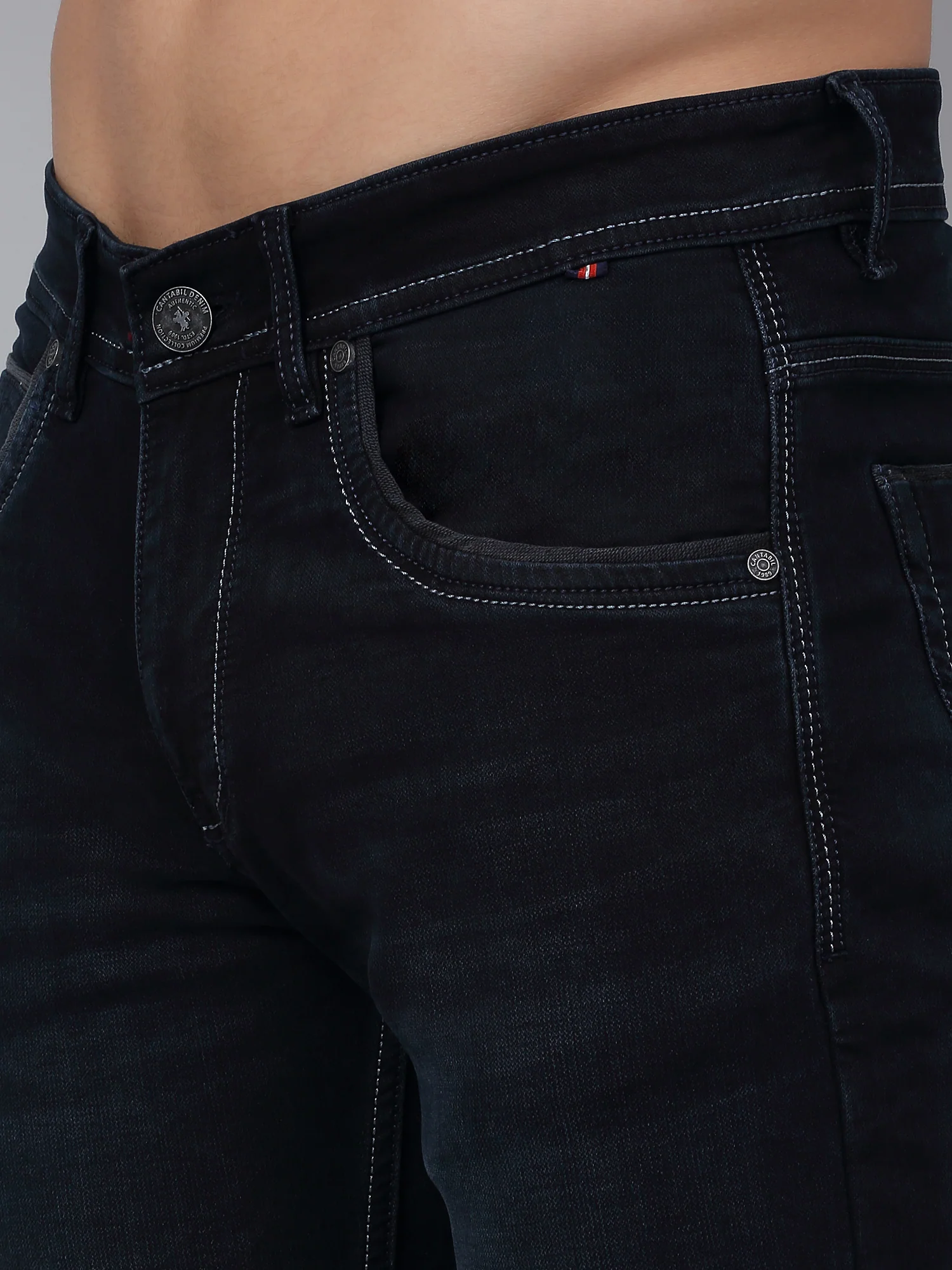 Denim Jeans for Men l Breathable & Soft with Color Fastness Ultra Narrow Fit Cotton Fabric Solid Pattern Button Closure - Image 5
