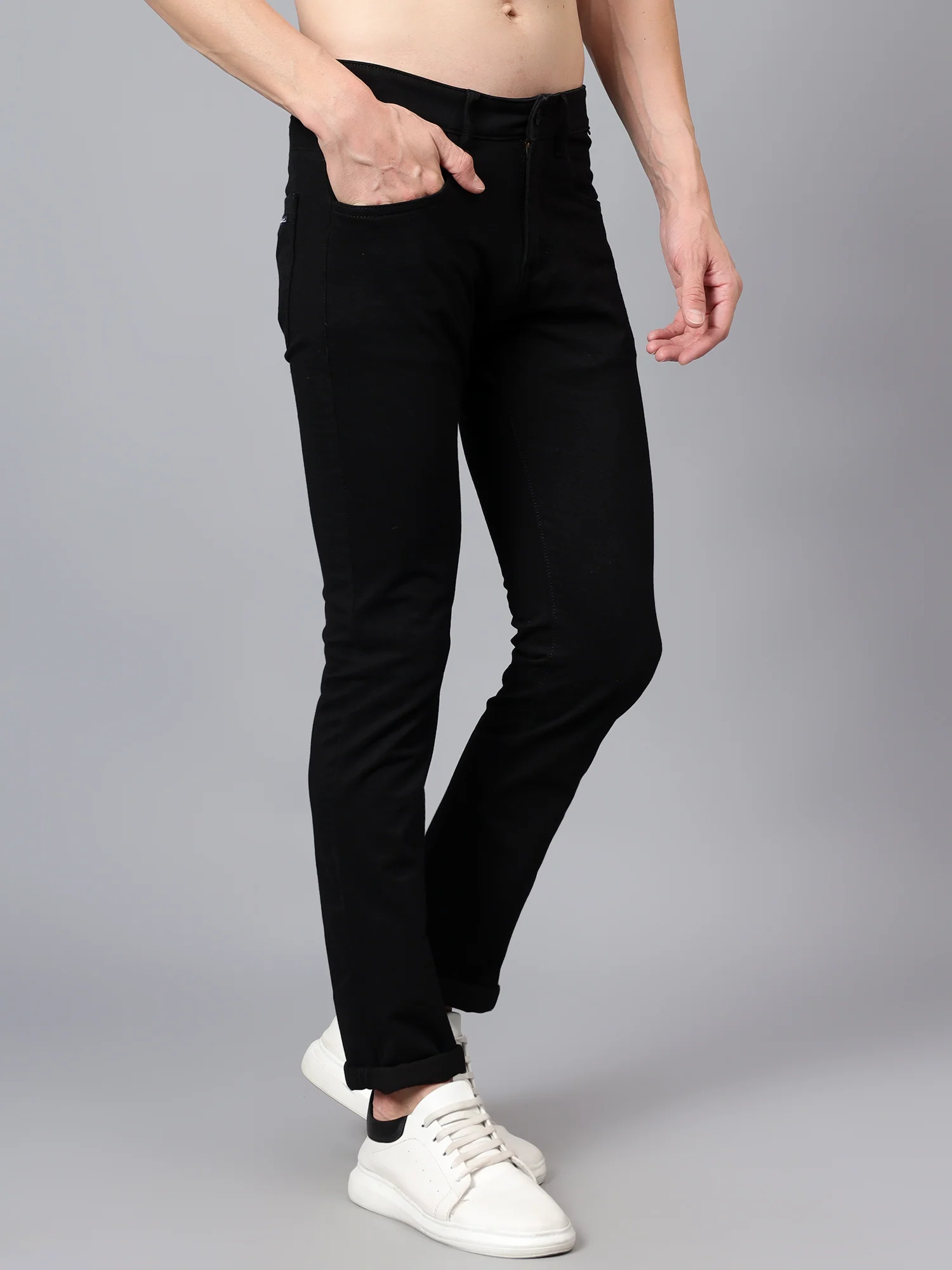 Denim Jeans for Men l Breathable & Soft with Color Fastness Narrow Fit Cotton Fabric Solid Pattern Button Closure - Image 3