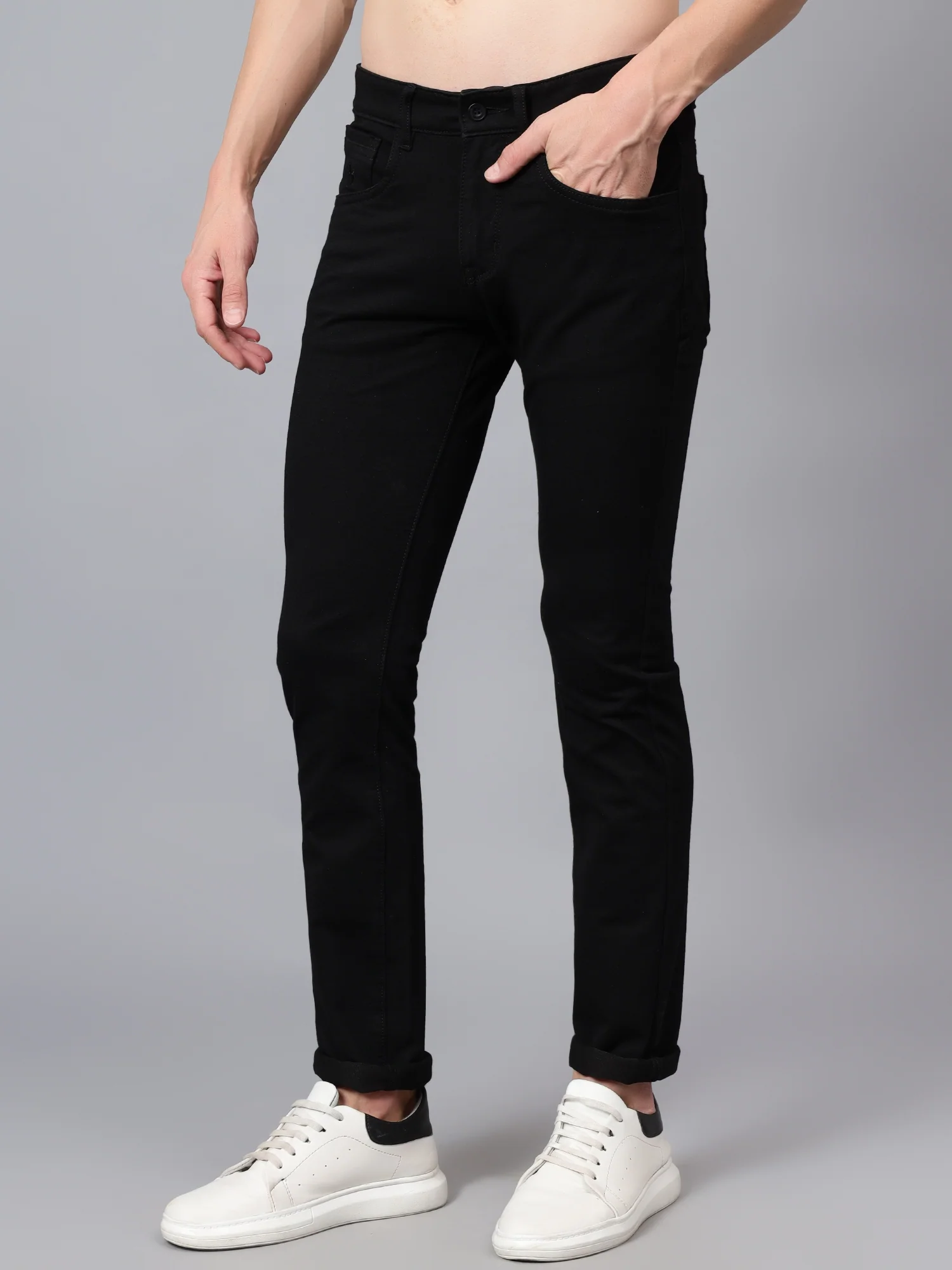 Denim Jeans for Men l Breathable & Soft with Color Fastness Narrow Fit Cotton Fabric Solid Pattern Button Closure - Image 4