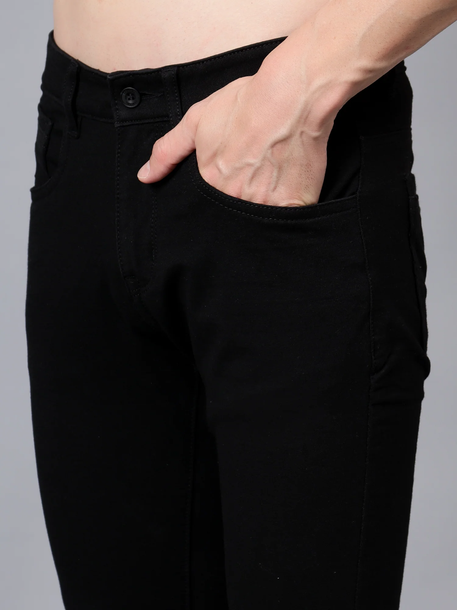 Denim Jeans for Men l Breathable & Soft with Color Fastness Narrow Fit Cotton Fabric Solid Pattern Button Closure - Image 5