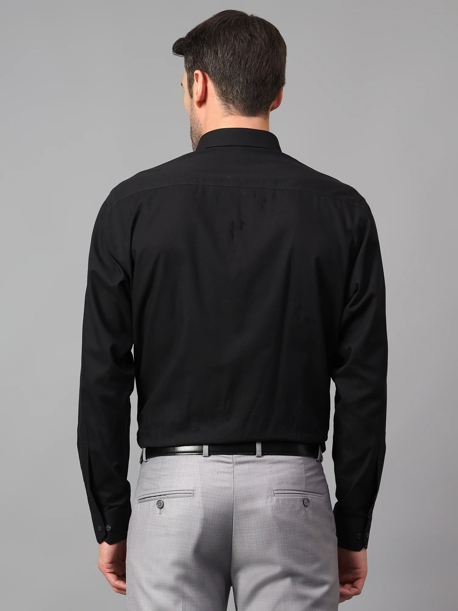 Men's Black Formal Fil a Fil Plain Full Sleeve Shirt - Image 2