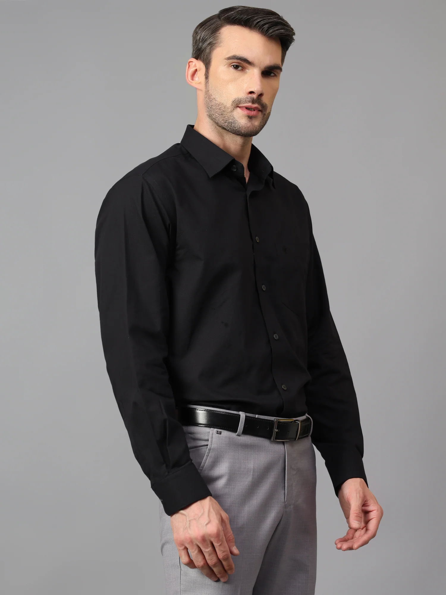 Men's Black Formal Fil a Fil Plain Full Sleeve Shirt - Image 3