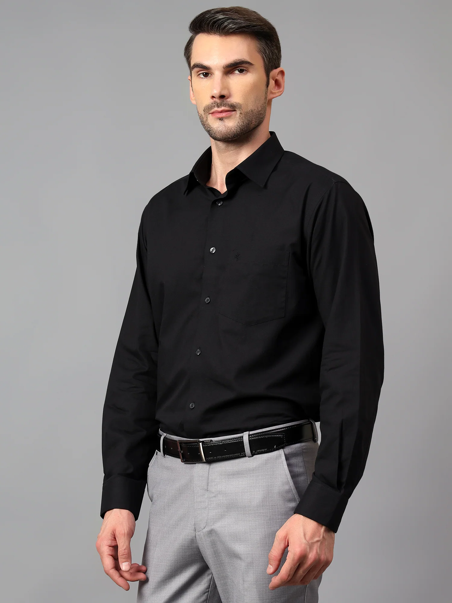 Men's Black Formal Fil a Fil Plain Full Sleeve Shirt - Image 4