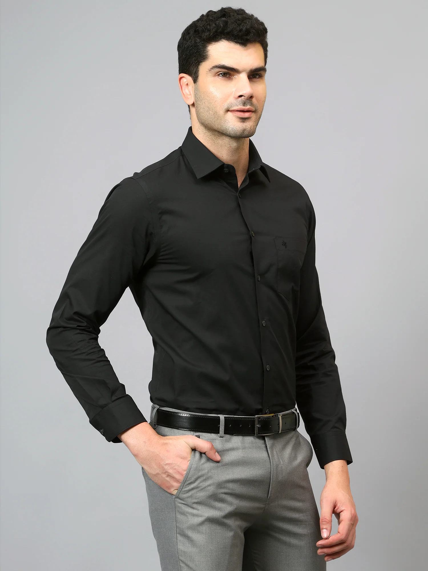 Men's Black Formal Plain Full Sleeve Shirt - Image 3
