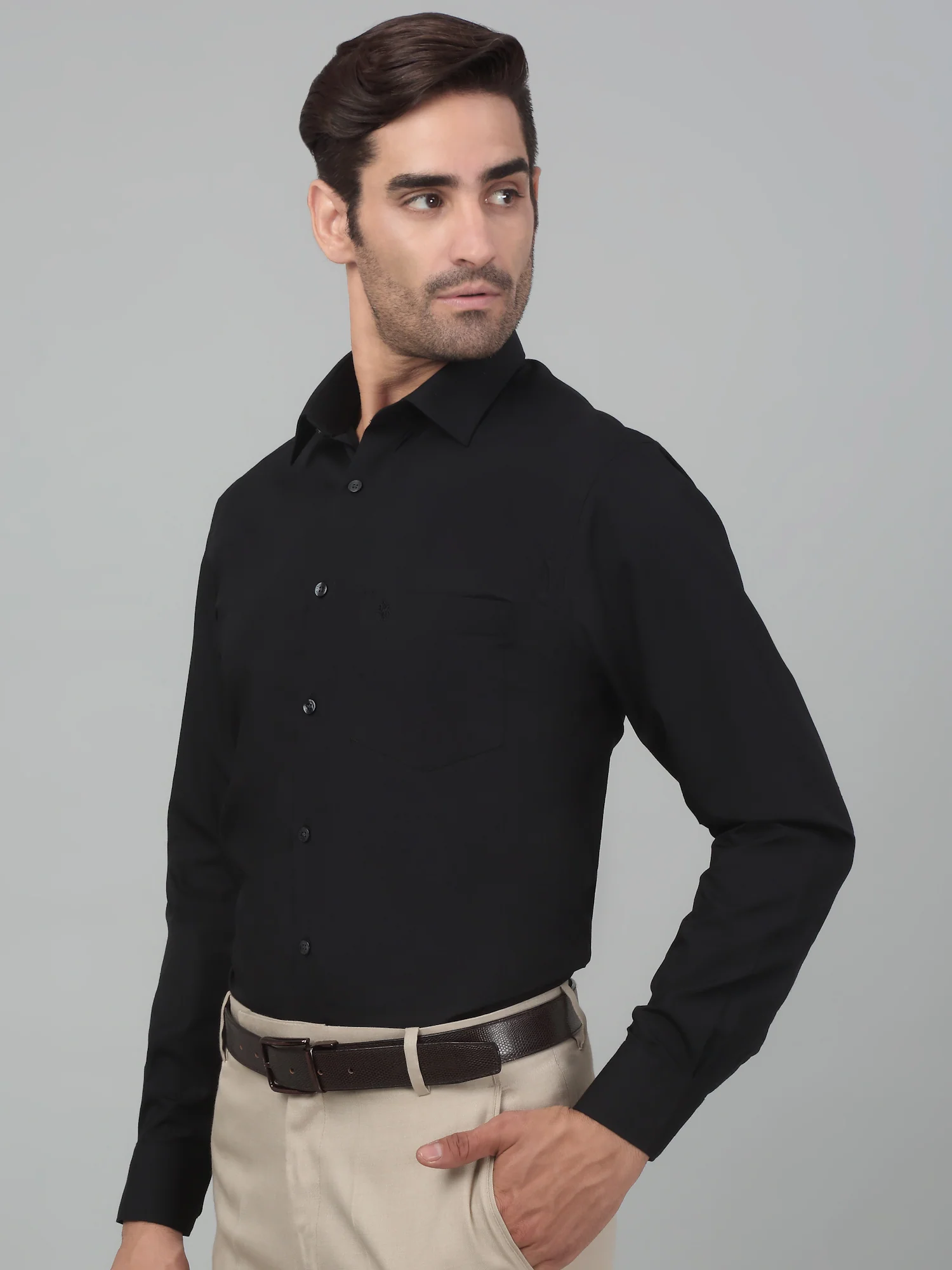 Men's Black Formal Plain Full Sleeve Shirt - Image 3