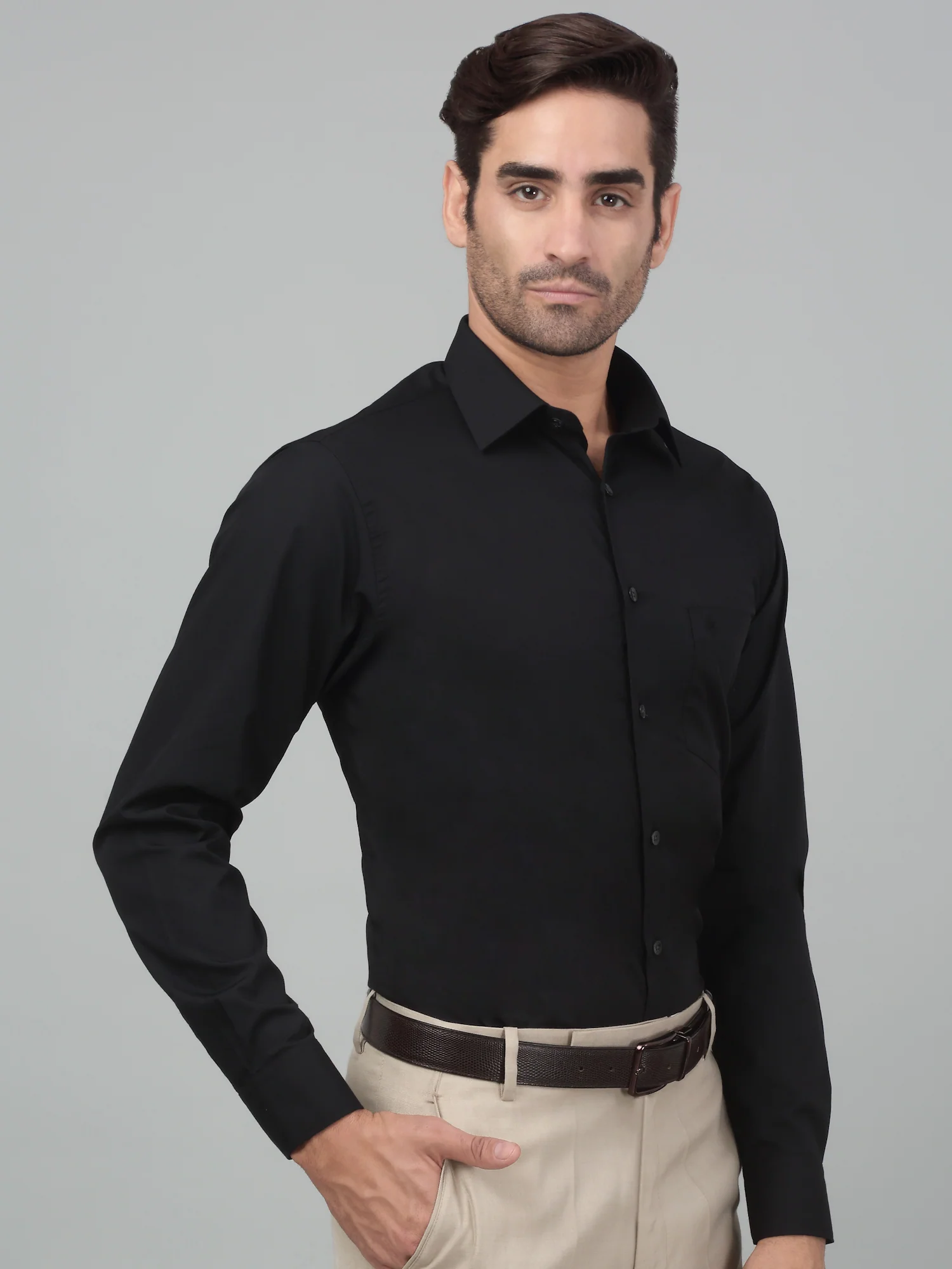 Men's Black Formal Plain Full Sleeve Shirt - Image 4