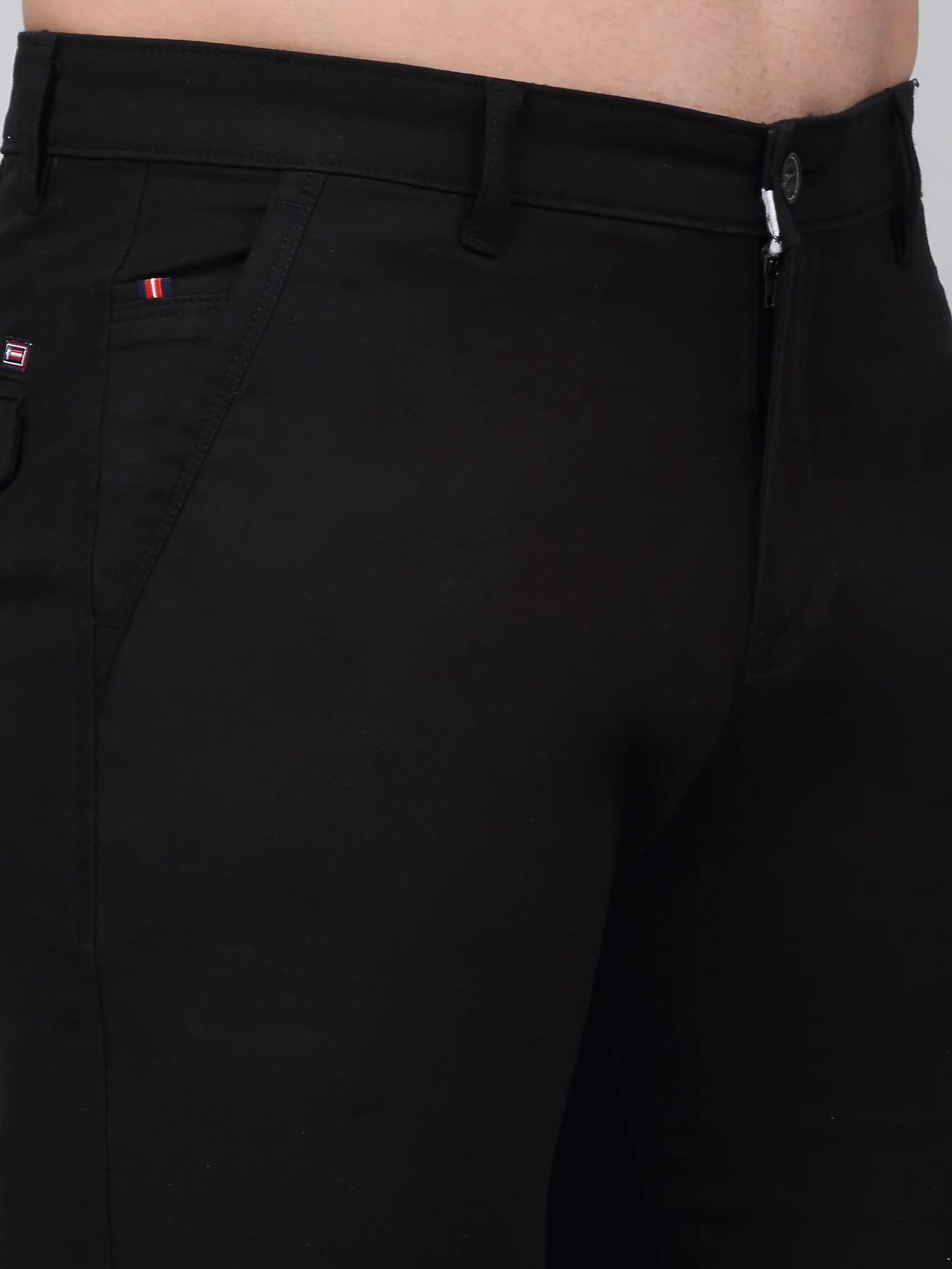 Men's Black Solid Non-Pleated Stretchable Casual Trouser - Image 5