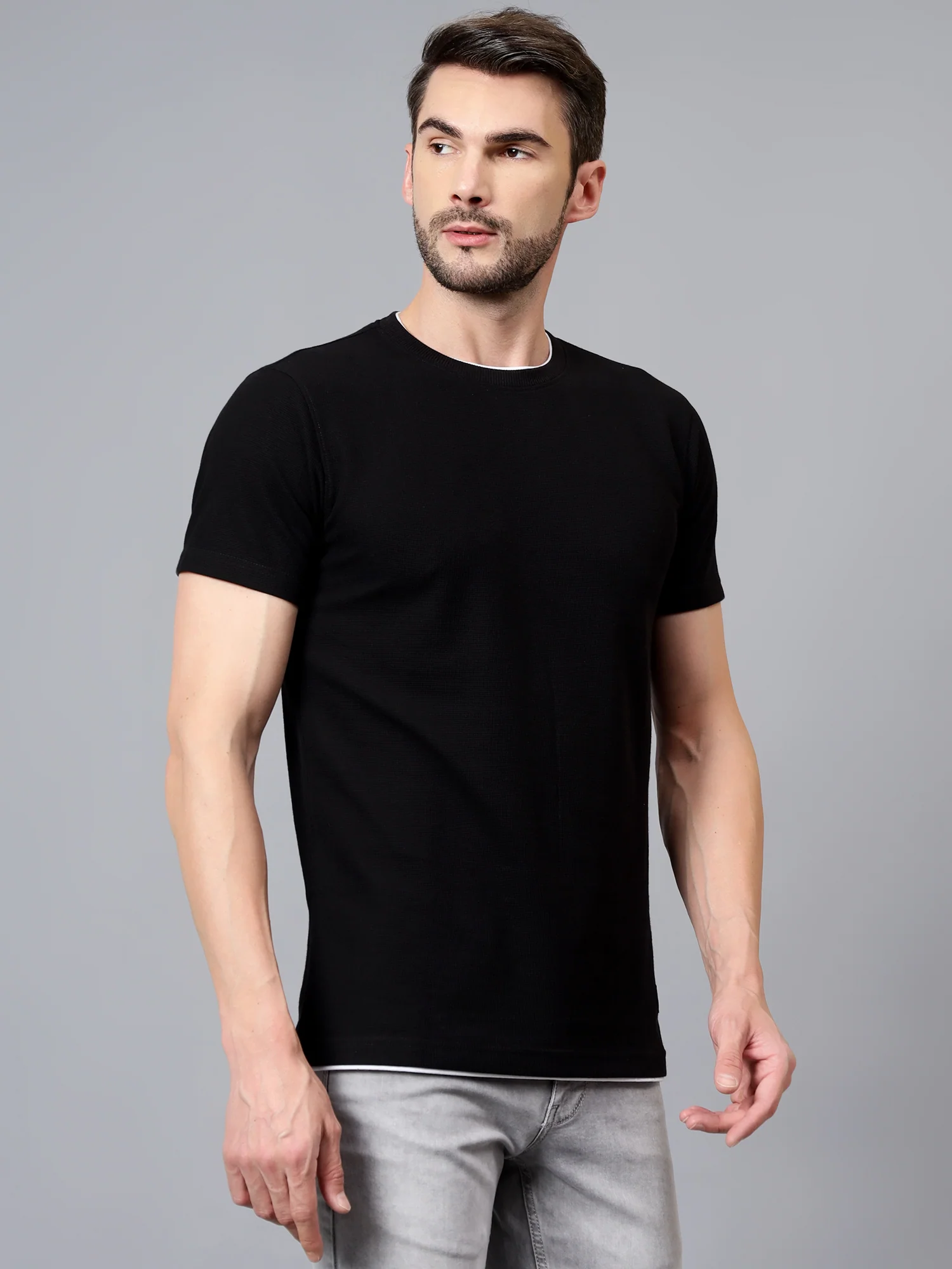 T-Shirt for Men | Breathable & Soft with Color Fastness Regular Fit Round Neck Poly Cotton Fabric Solid Pattern - Image 3