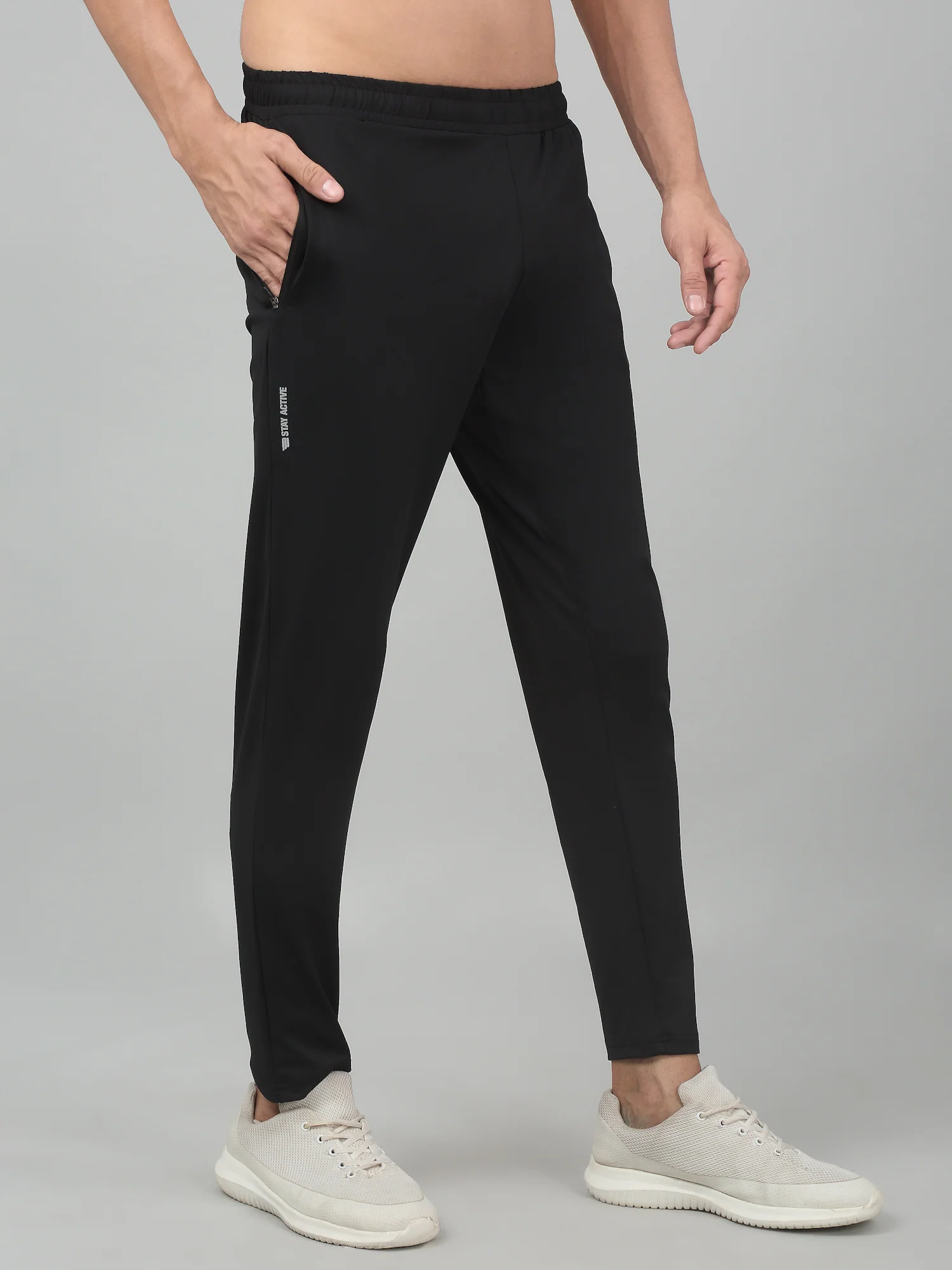 Men's Black Solid Stretchable Active Wear Track Pant - Image 3