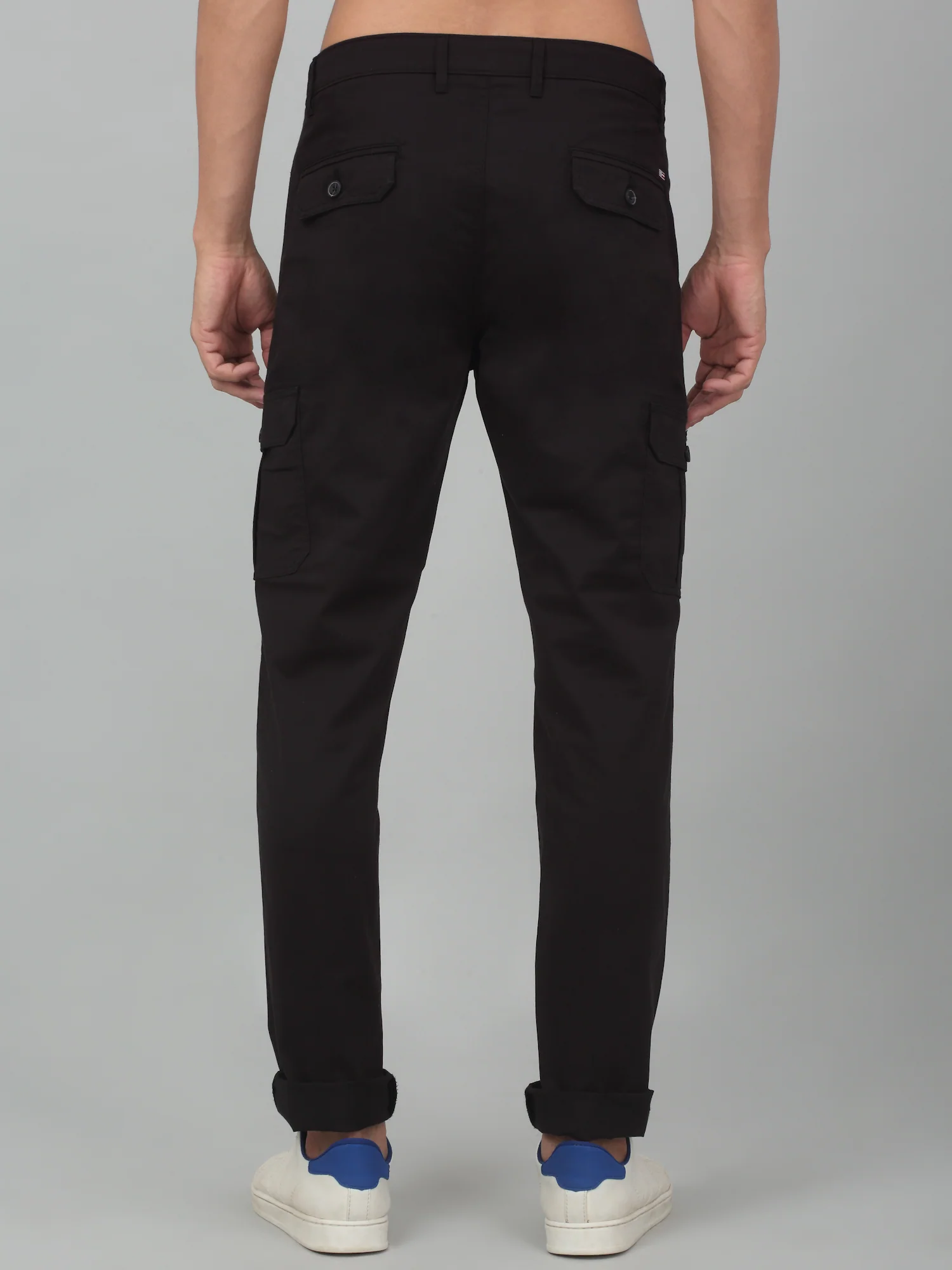 Men's Black Solid Stretchable Cargo - Image 2