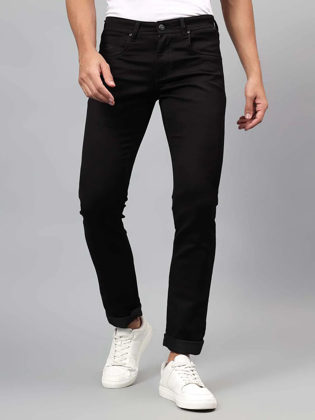 Denim Jeans for Men l Breathable & Soft with Color Fastness Ultra Narrow Fit Cotton Fabric Solid Pattern Button Closure - Image 2