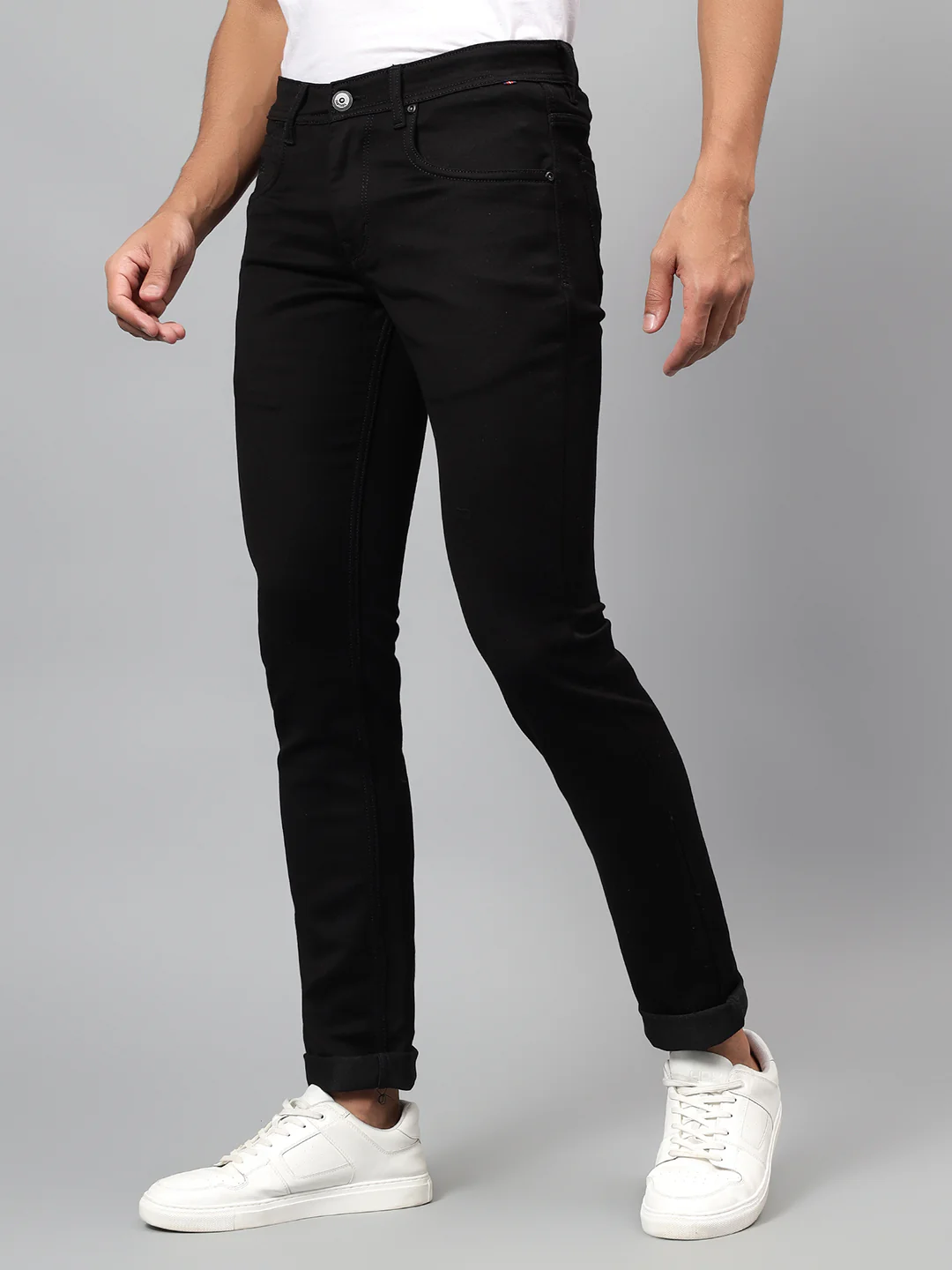 Denim Jeans for Men l Breathable & Soft with Color Fastness Ultra Narrow Fit Cotton Fabric Solid Pattern Button Closure - Image 4