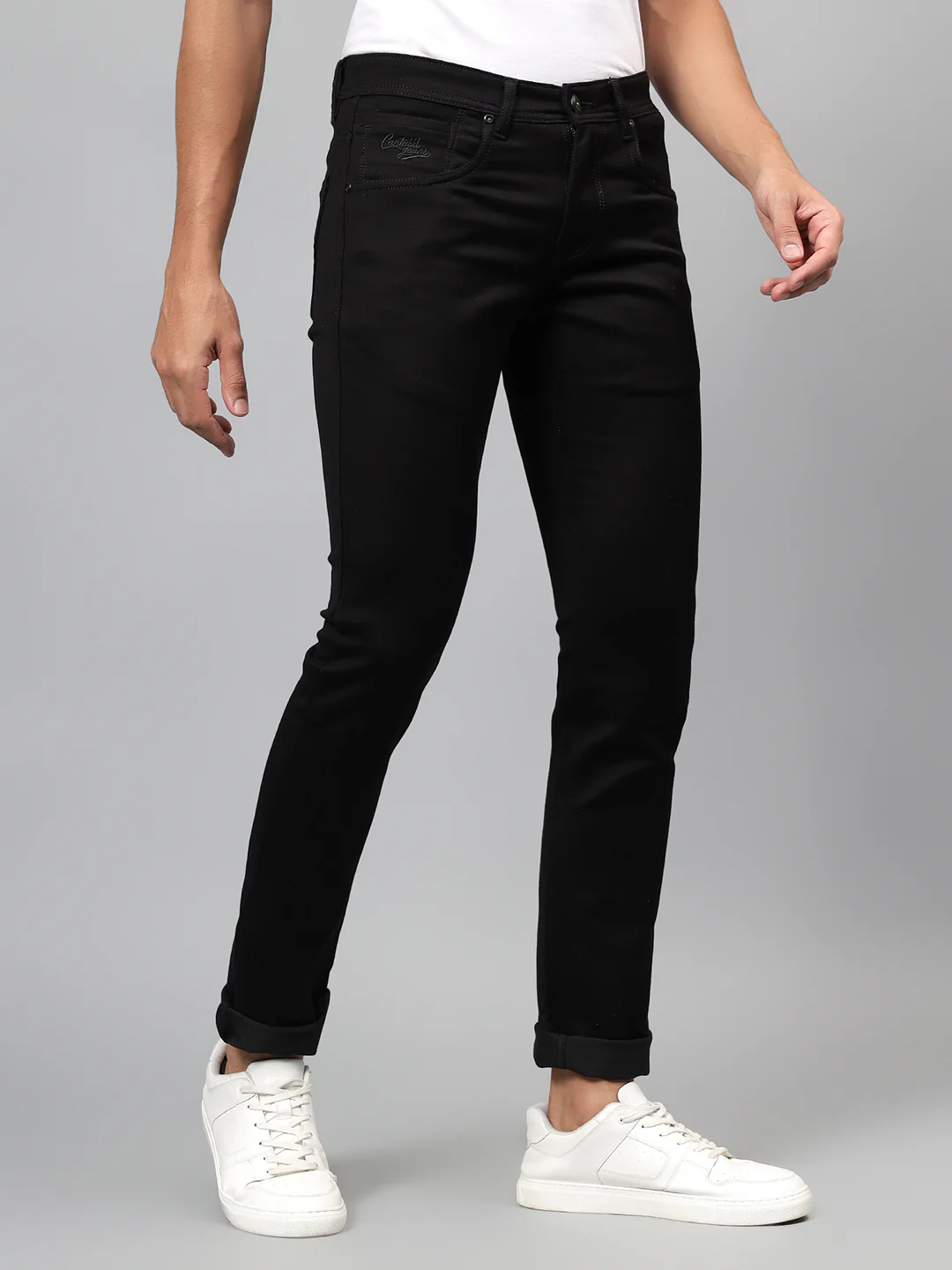 Denim Jeans for Men l Breathable & Soft with Color Fastness Ultra Narrow Fit Cotton Fabric Solid Pattern Button Closure - Image 5