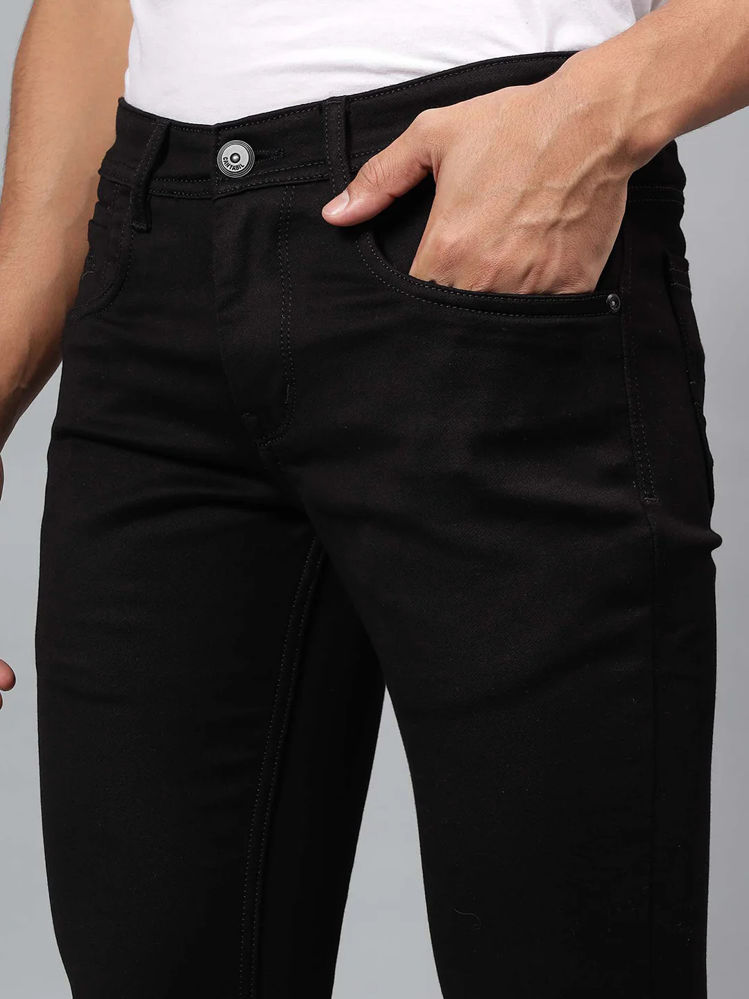 Denim Jeans for Men l Breathable & Soft with Color Fastness Ultra Narrow Fit Cotton Fabric Solid Pattern Button Closure - Image 6