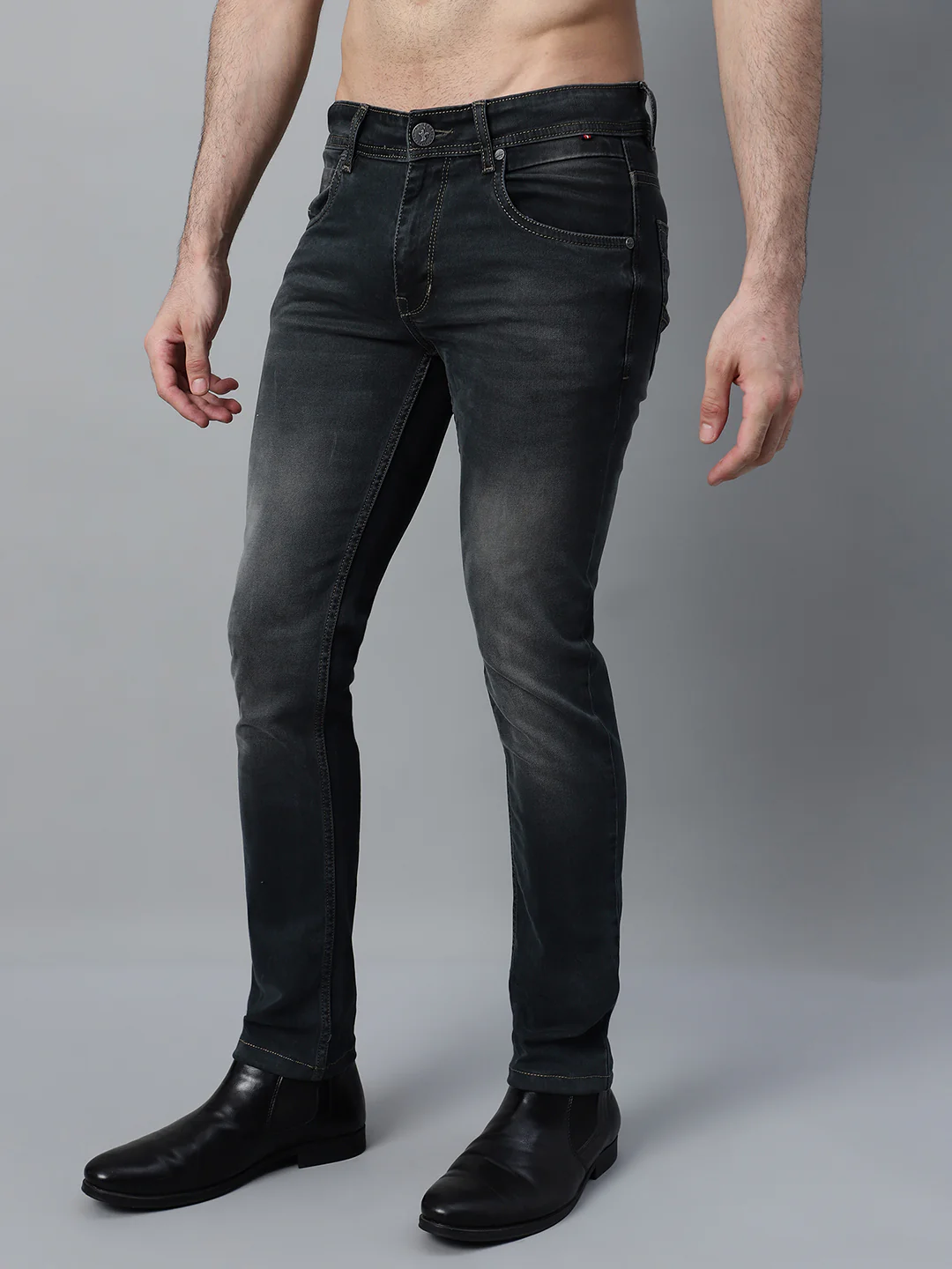 Denim Jeans for Men l Breathable & Soft with Color Fastness Ultra Narrow Fit Cotton Fabric Solid Pattern Button Closure - Image 3