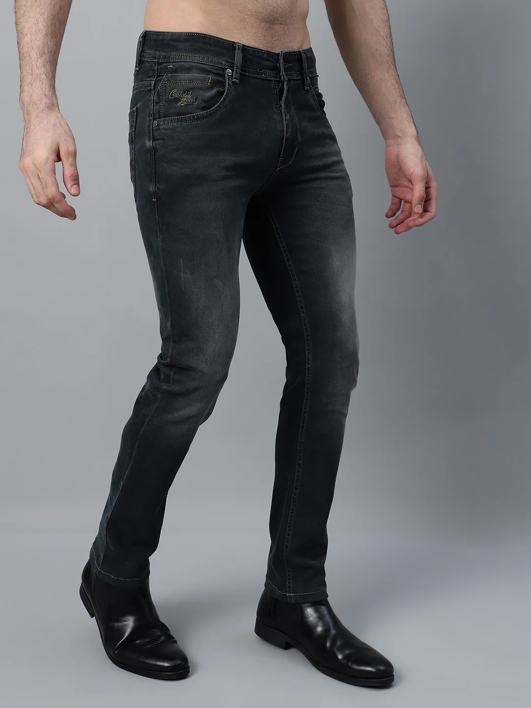 Denim Jeans for Men l Breathable & Soft with Color Fastness Ultra Narrow Fit Cotton Fabric Solid Pattern Button Closure - Image 4