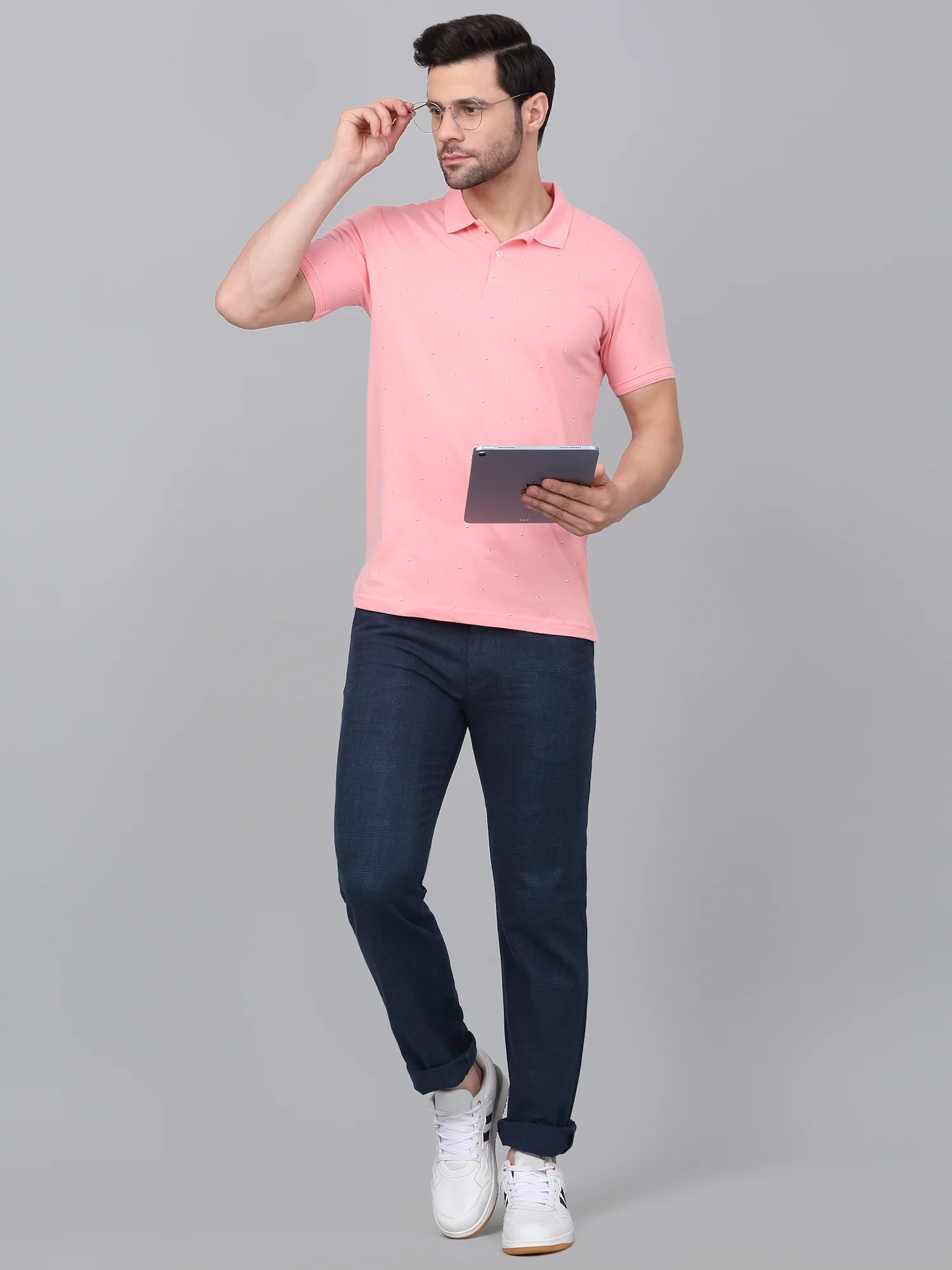 Men's Blue Checkered Non-Pleated Casual Trouser - Image 6