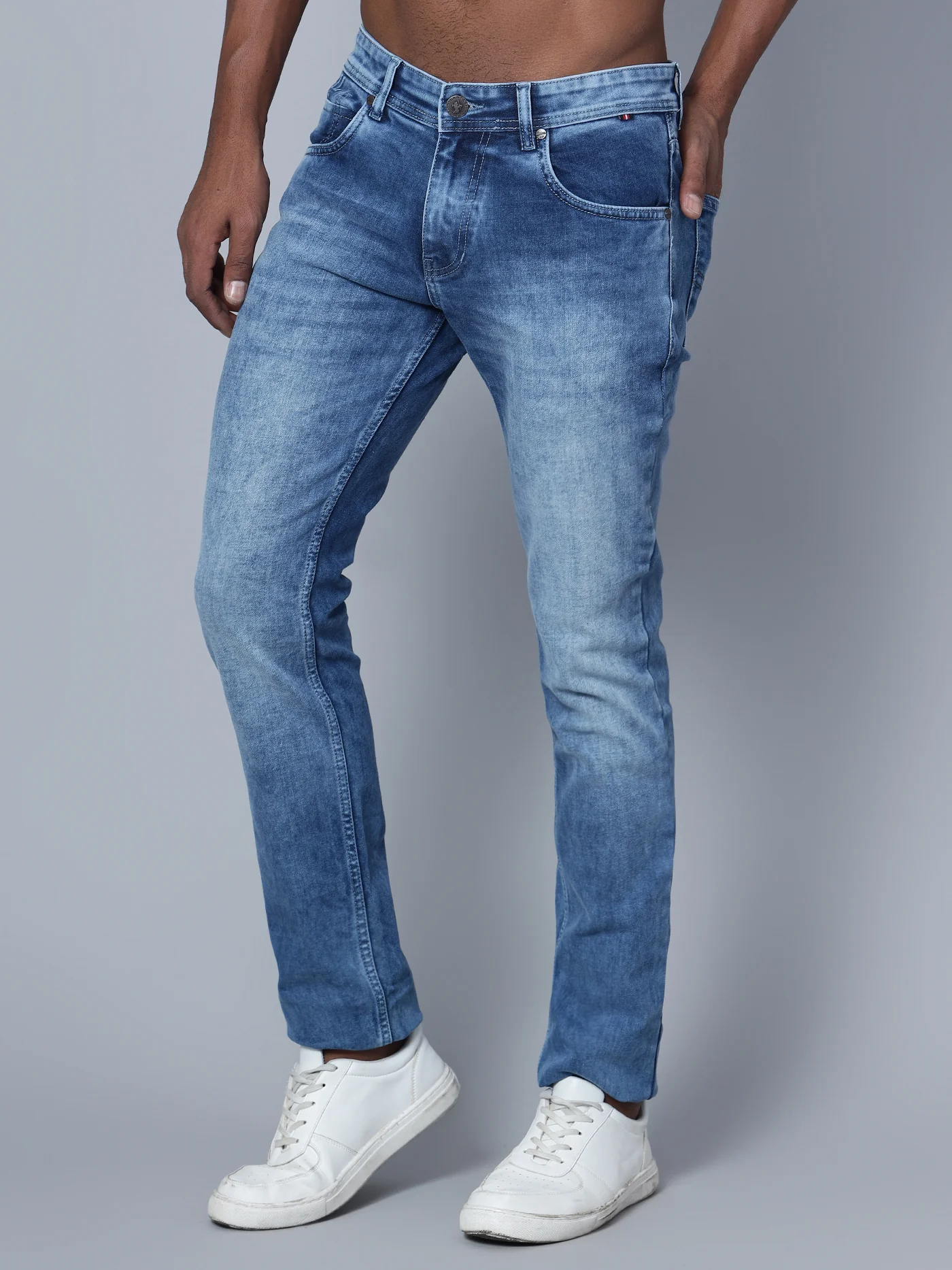 Denim Jeans for Men l Breathable & Soft with Color Fastness Ultra Narrow Fit Cotton Fabric Solid Pattern Button Closure - Image 3