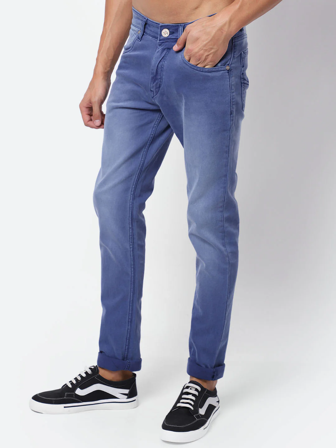 Denim Jeans for Men l Breathable & Soft with Color Fastness Ultra Narrow Fit Cotton Fabric Solid Pattern Button Closure - Image 3