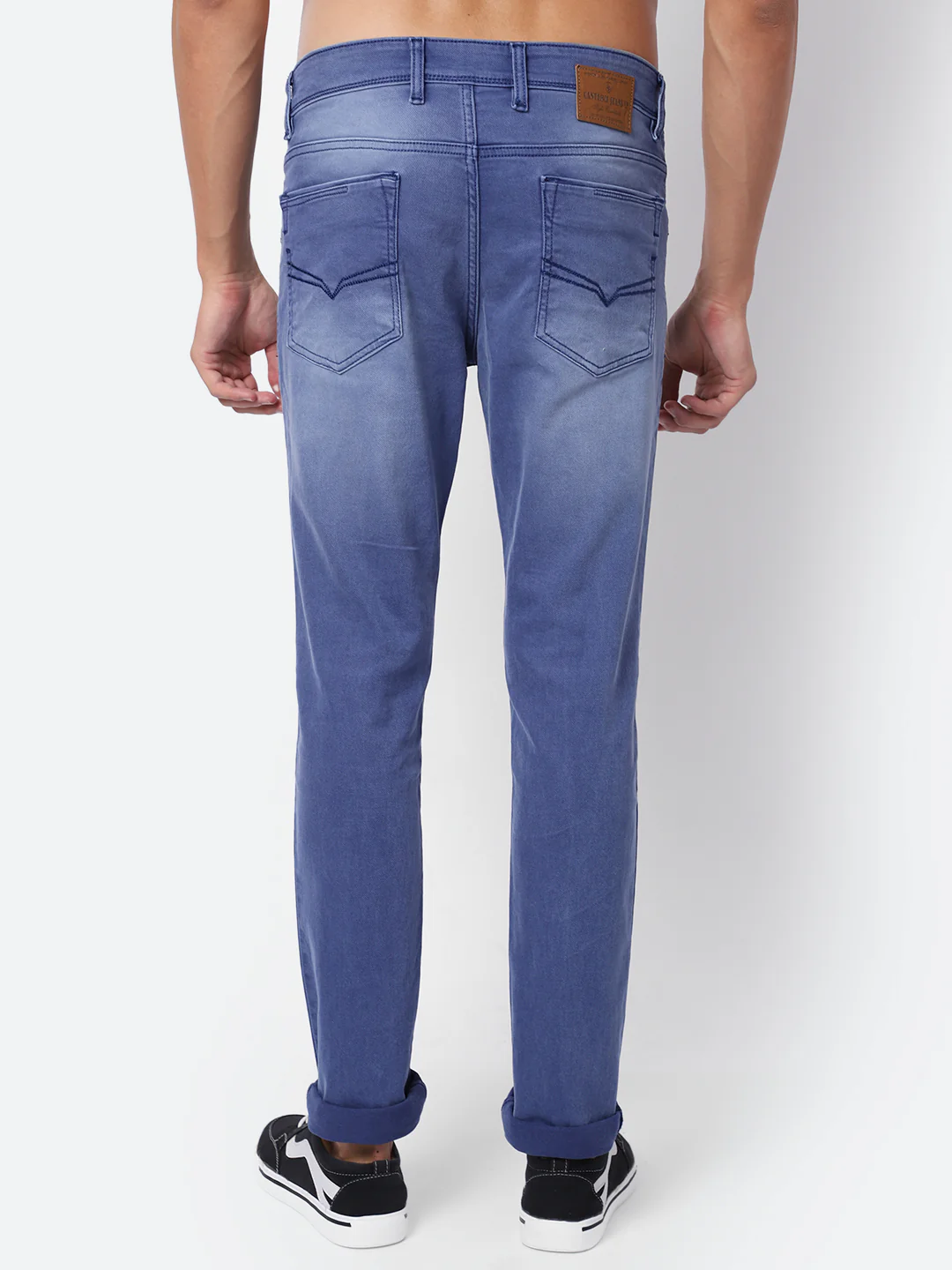 Denim Jeans for Men l Breathable & Soft with Color Fastness Ultra Narrow Fit Cotton Fabric Solid Pattern Button Closure - Image 4