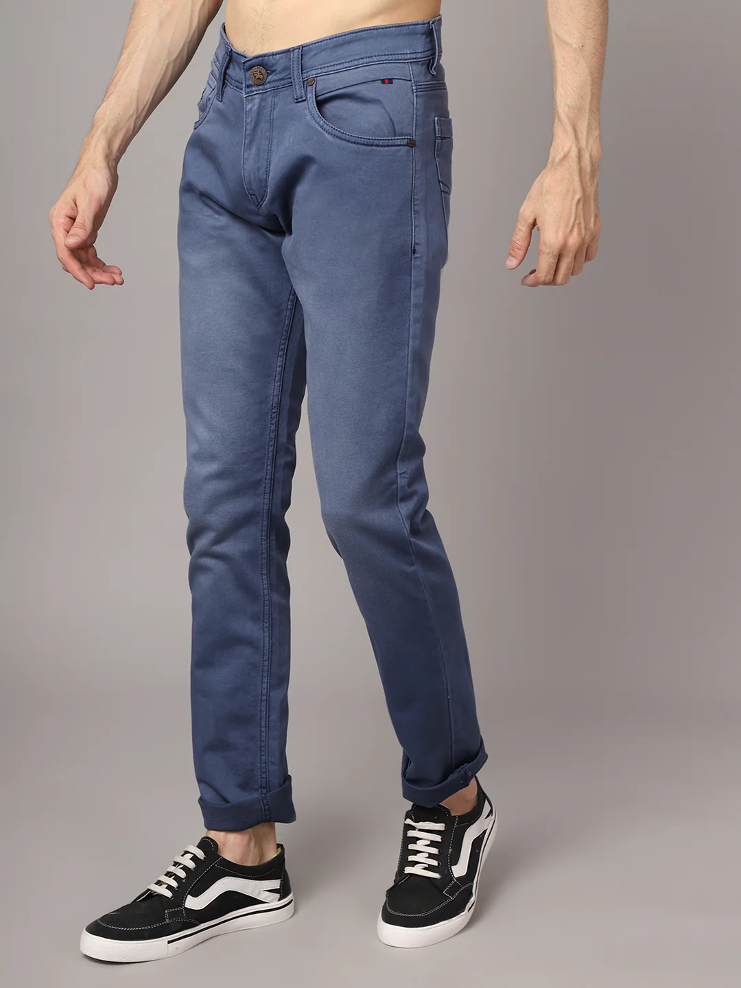 Denim Jeans for Men l Breathable & Soft with Color Fastness Ultra Narrow Fit Cotton Fabric Solid Pattern Button Closure - Image 2