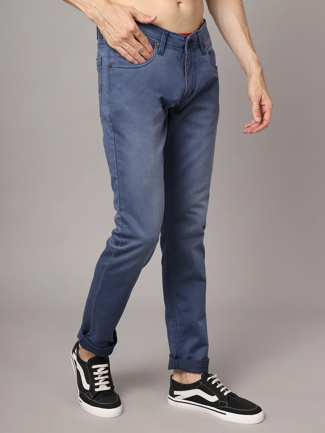 Denim Jeans for Men l Breathable & Soft with Color Fastness Ultra Narrow Fit Cotton Fabric Solid Pattern Button Closure - Image 3