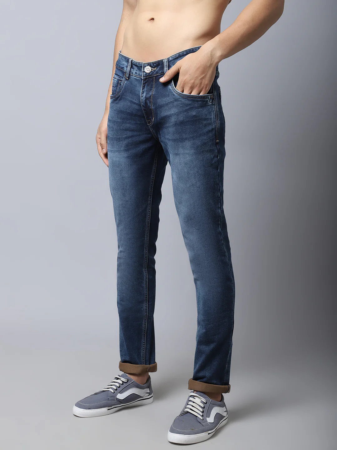 Denim Jeans for Men l Breathable & Soft with Color Fastness Ultra Narrow Fit Cotton Fabric Solid Pattern Button Closure - Image 3