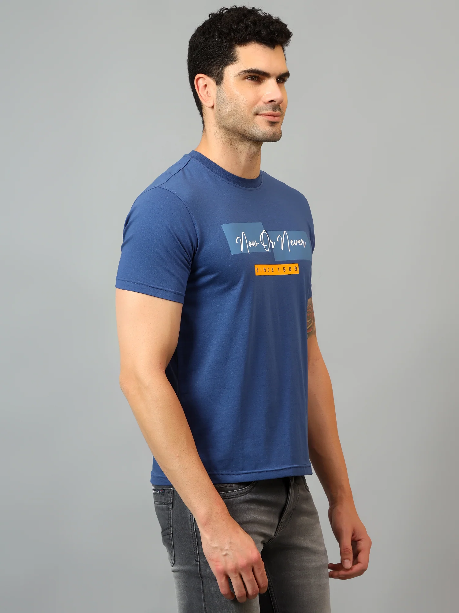 T-Shirt for Men | Breathable & Soft with Color Fastness Regular Fit Round Neck Cotton Blend Fabric Printed Pattern - Image 3