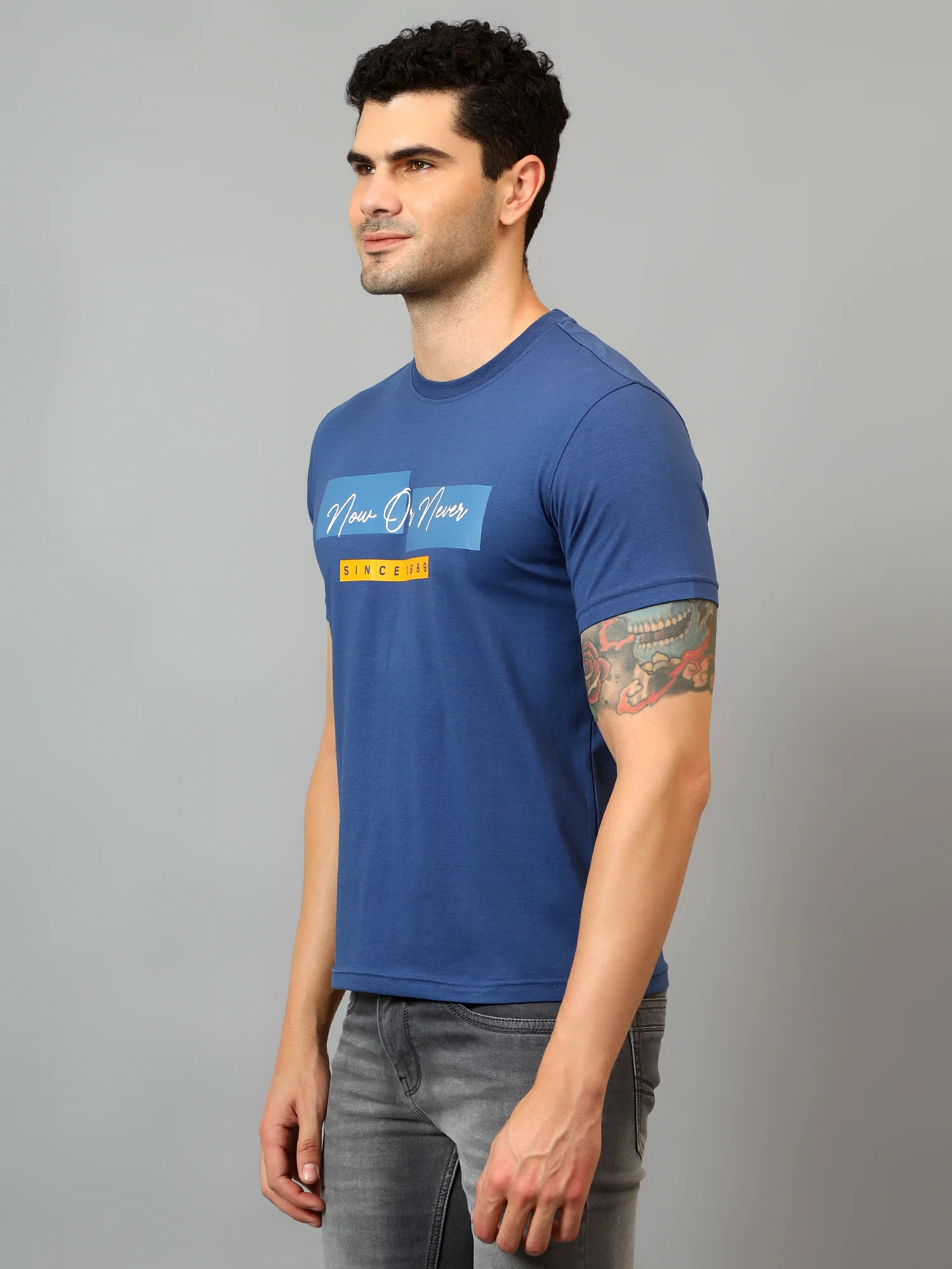 T-Shirt for Men | Breathable & Soft with Color Fastness Regular Fit Round Neck Cotton Blend Fabric Printed Pattern - Image 4