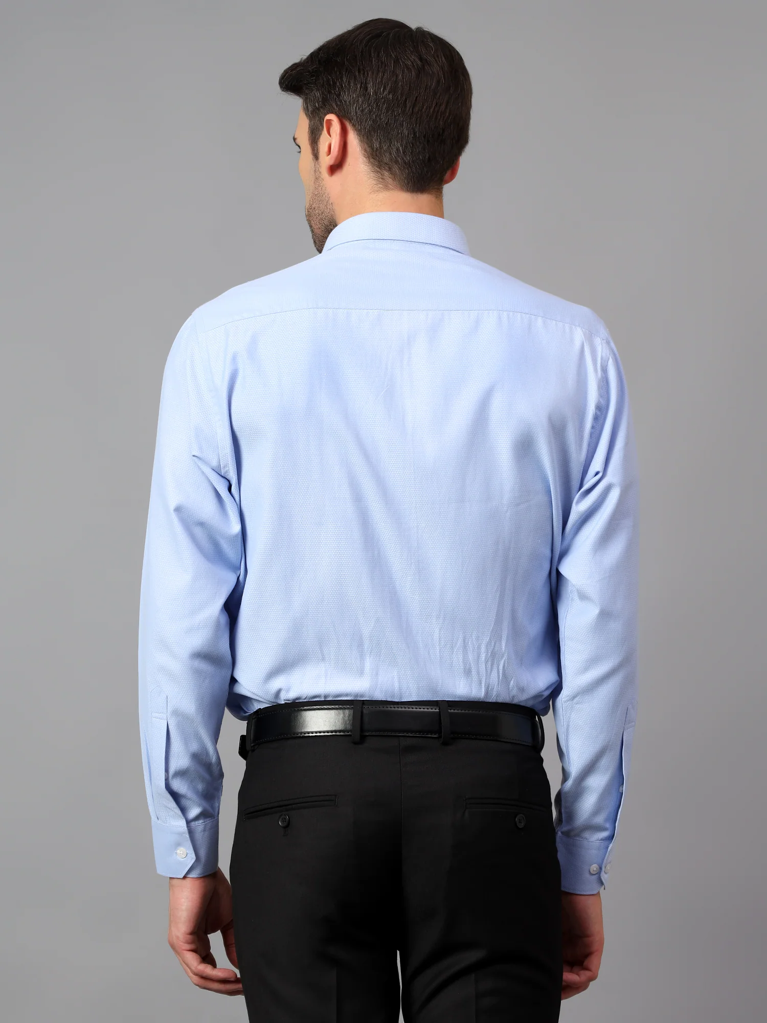 Men's Blue Formal Self Textured Full Sleeve Shirt - Image 2