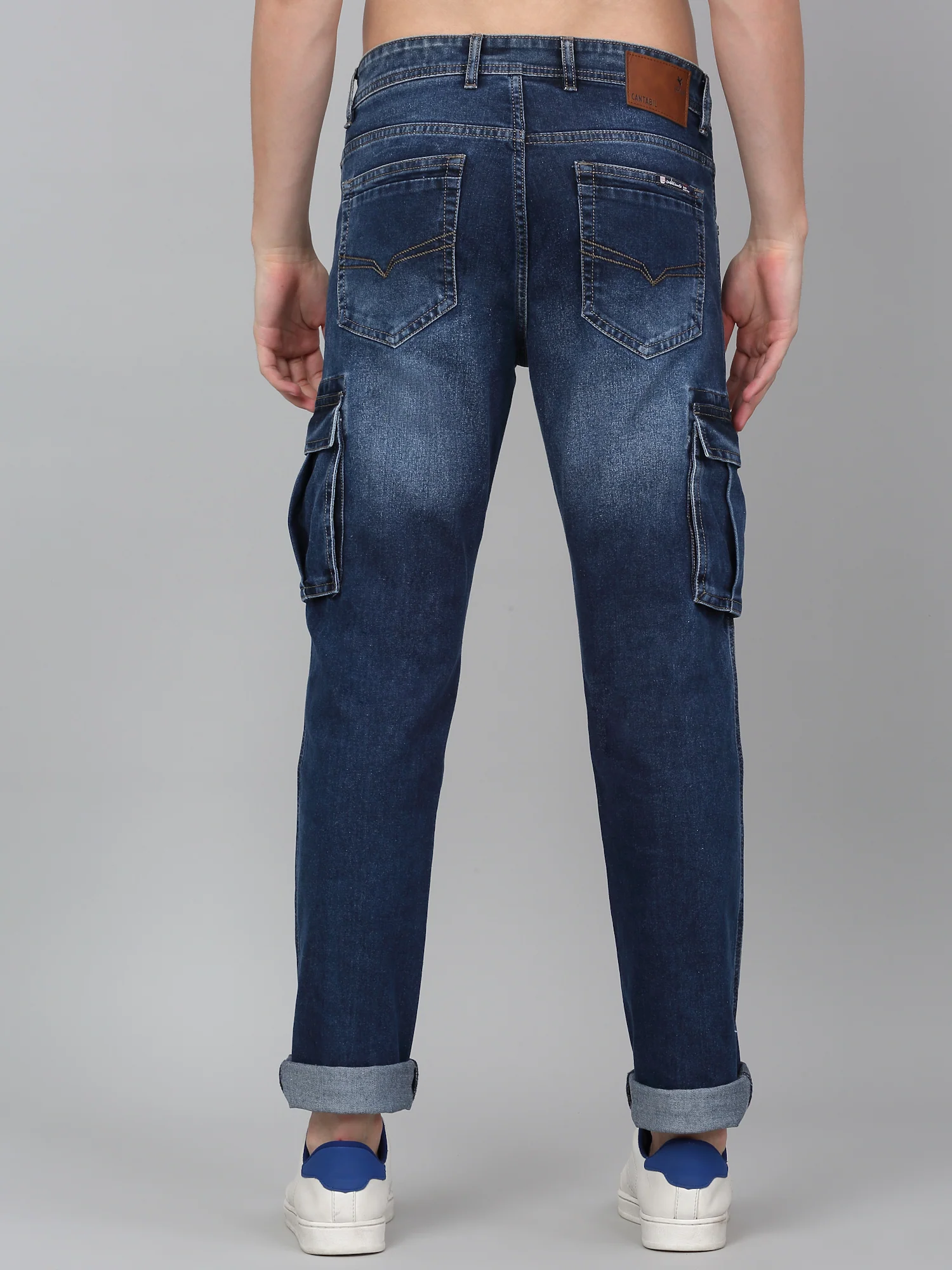 Men's Blue Solid Full Length Cargo - Image 2