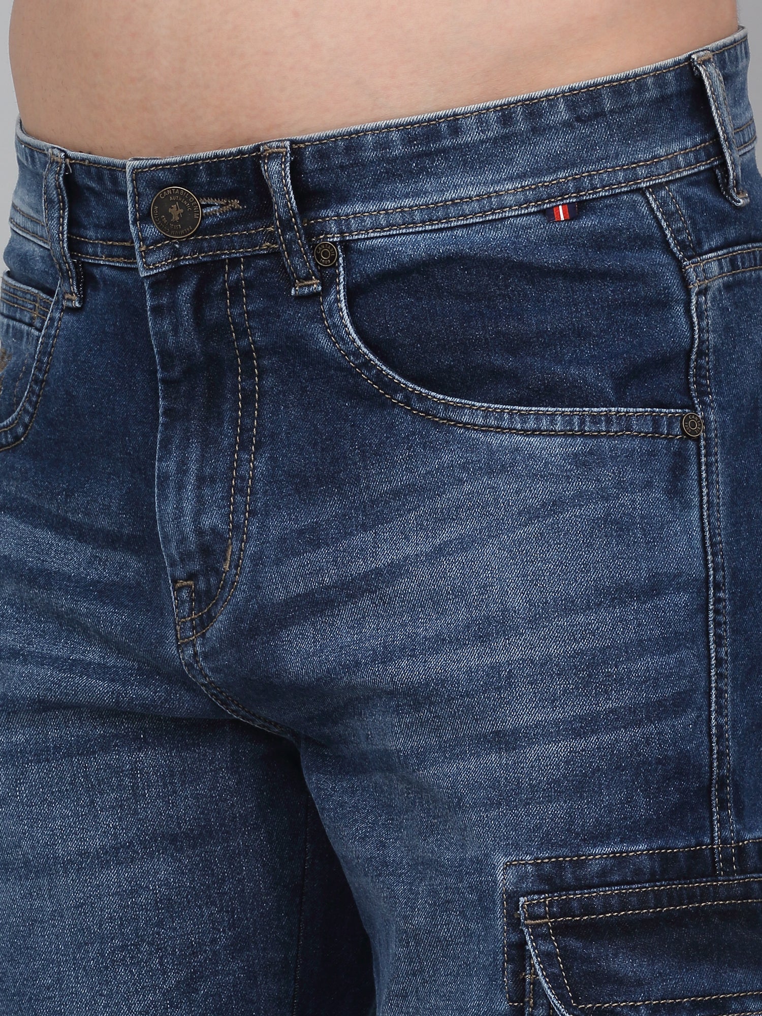 Men's Blue Solid Full Length Cargo - Image 5