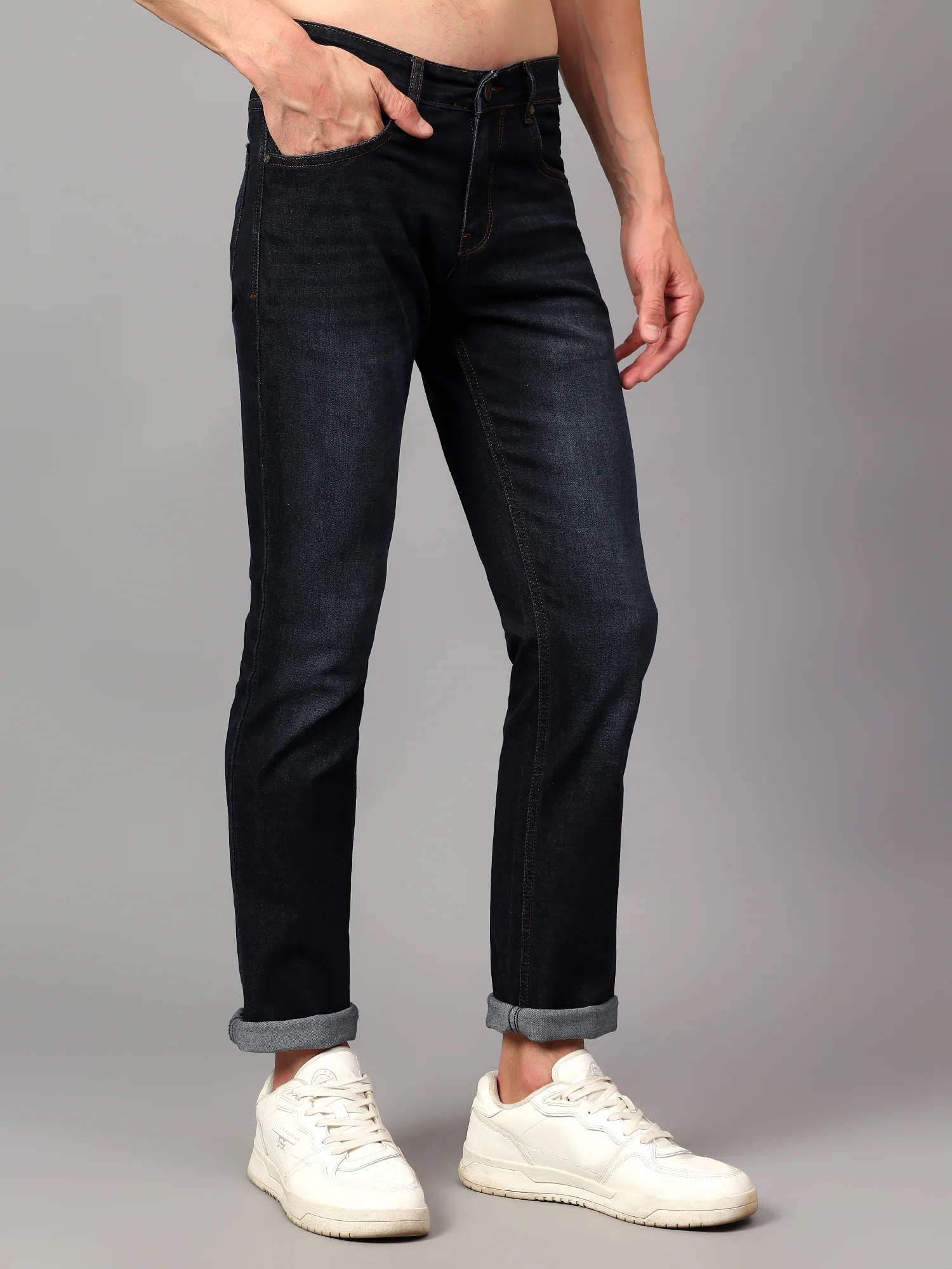 Denim Jeans for Men l Breathable & Soft with Color Fastness Ultra Narrow Fit Cotton Fabric Solid Pattern Button Closure - Image 3