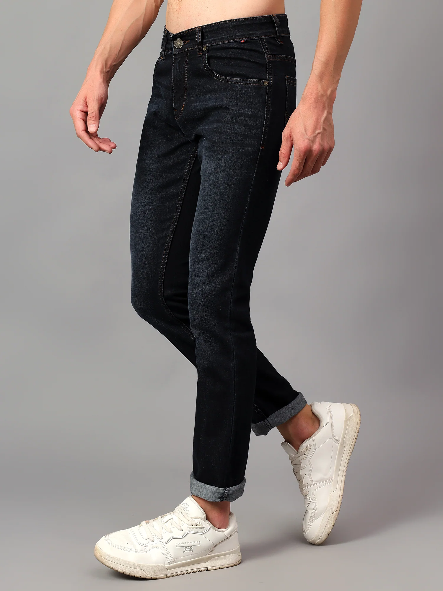 Denim Jeans for Men l Breathable & Soft with Color Fastness Ultra Narrow Fit Cotton Fabric Solid Pattern Button Closure - Image 4