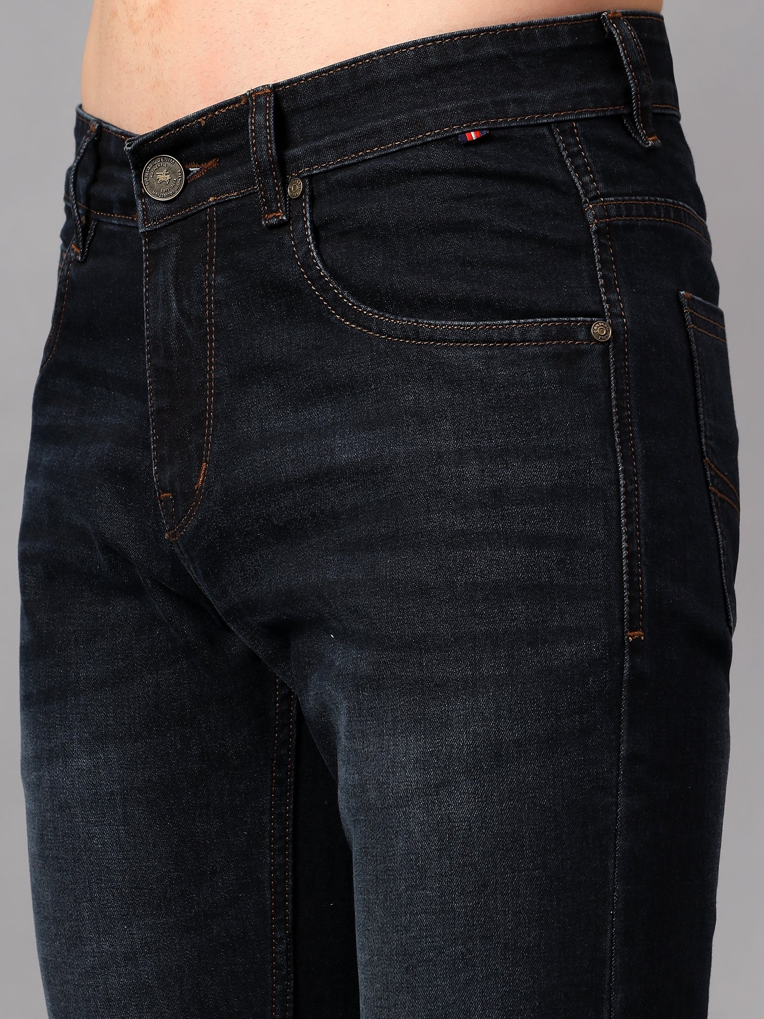 Denim Jeans for Men l Breathable & Soft with Color Fastness Ultra Narrow Fit Cotton Fabric Solid Pattern Button Closure - Image 5