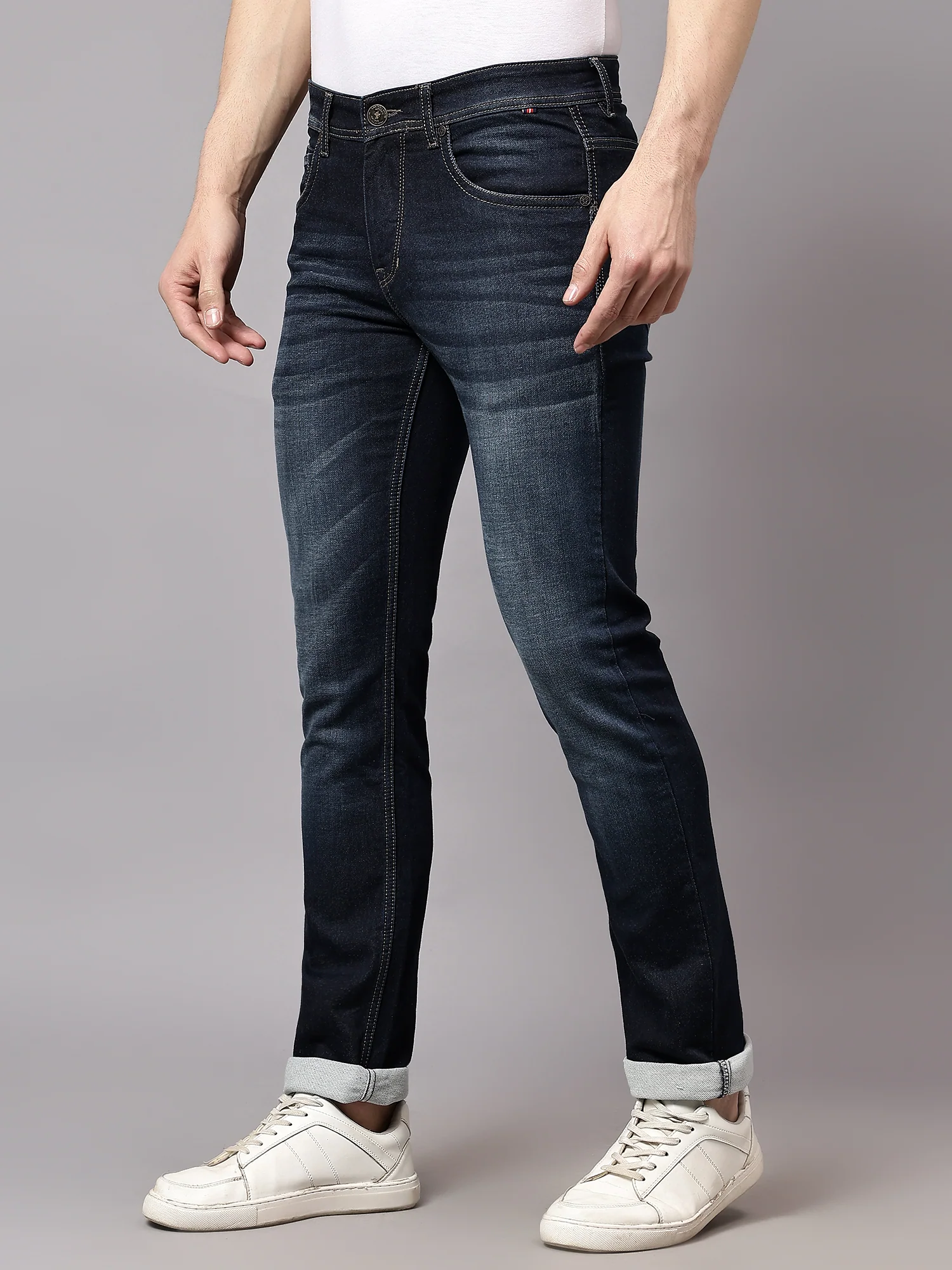 Denim Jeans for Men l Breathable & Soft with Color Fastness Ultra Narrow Fit Cotton Fabric Solid Pattern Button Closure - Image 3