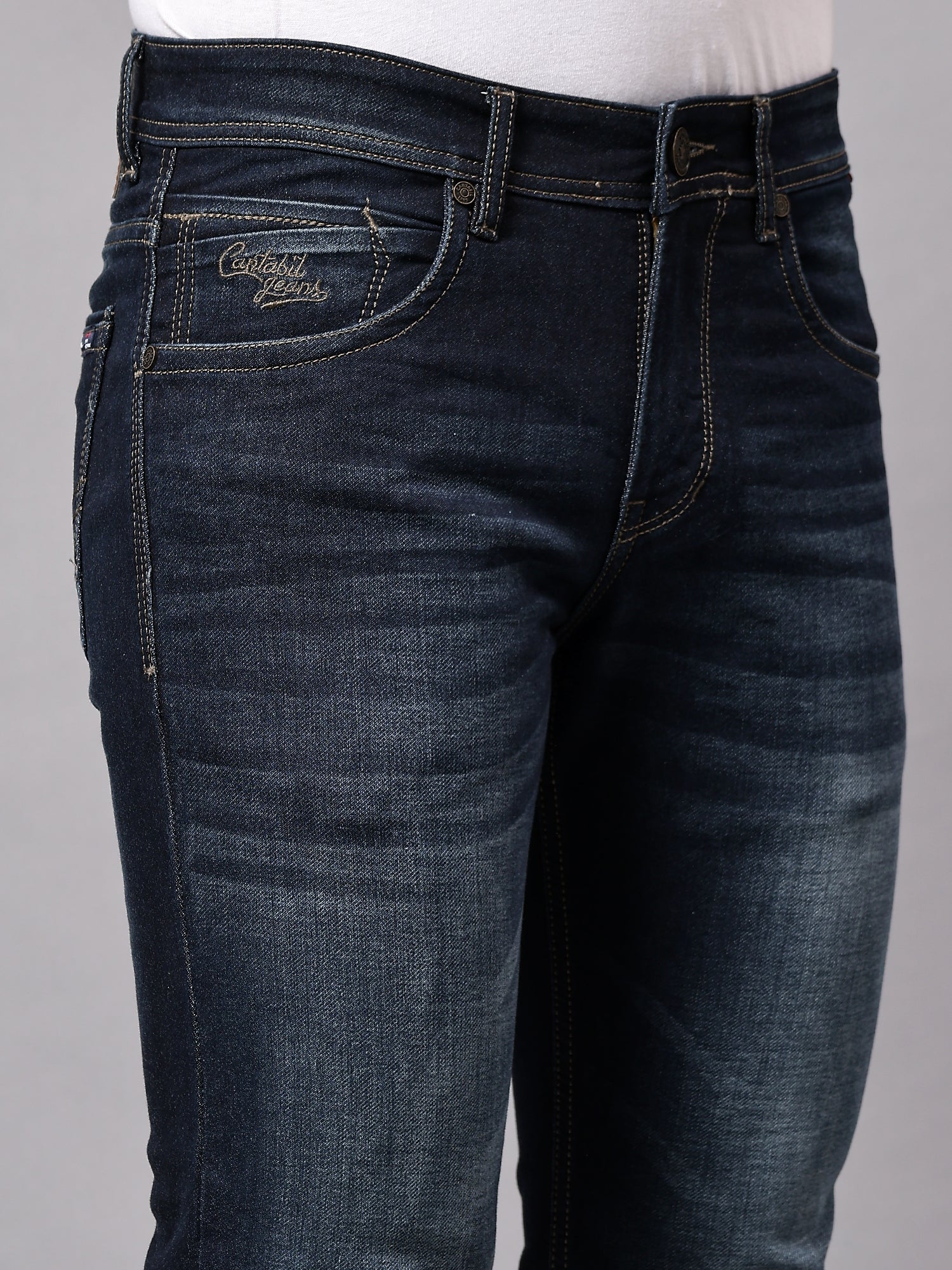 Denim Jeans for Men l Breathable & Soft with Color Fastness Ultra Narrow Fit Cotton Fabric Solid Pattern Button Closure - Image 5