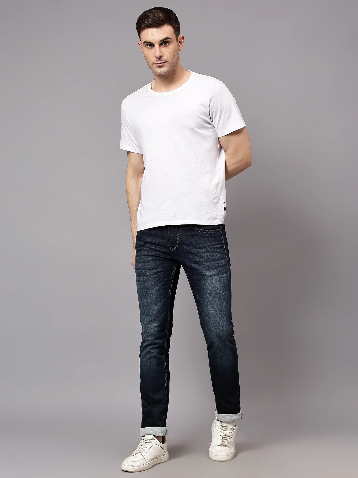 Denim Jeans for Men l Breathable & Soft with Color Fastness Ultra Narrow Fit Cotton Fabric Solid Pattern Button Closure - Image 6